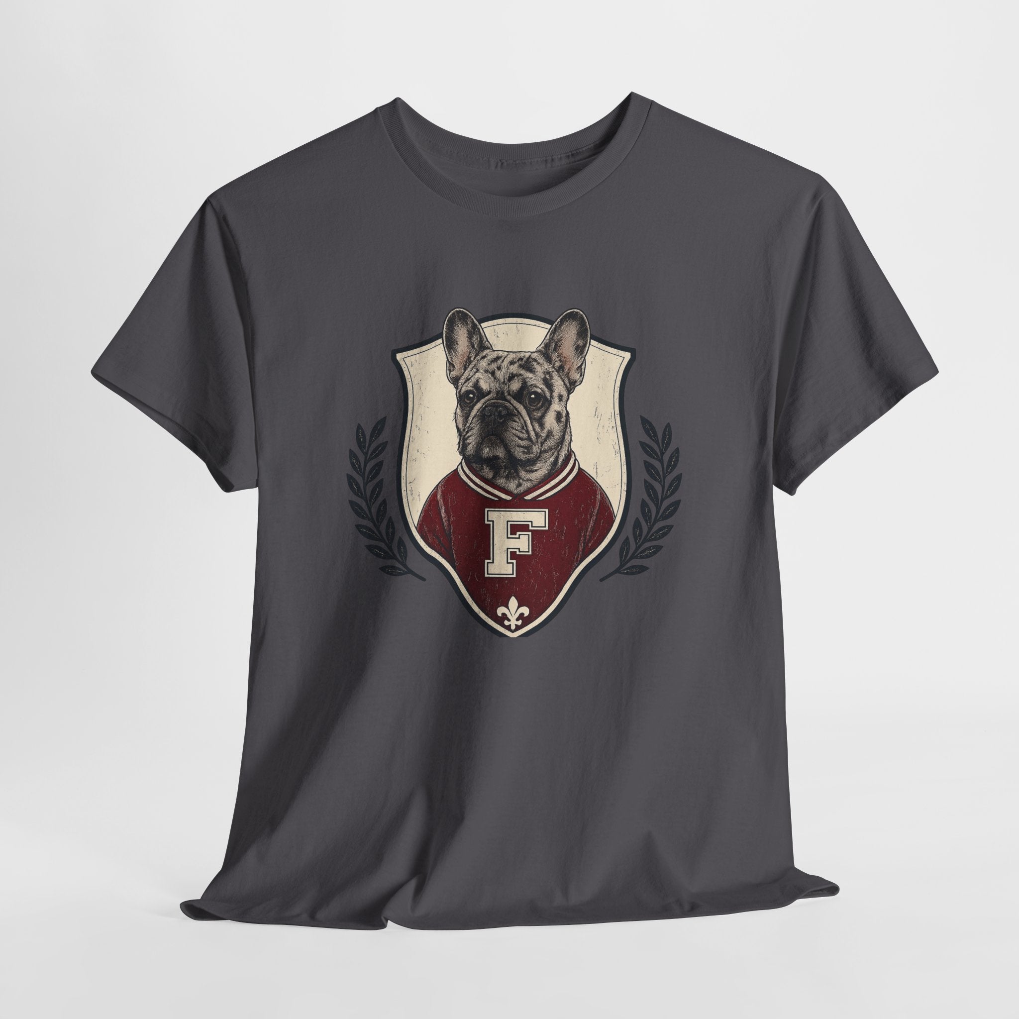 Unisex French Bulldog Crest T‑Shirt — Vintage Collegiate Pup Tee