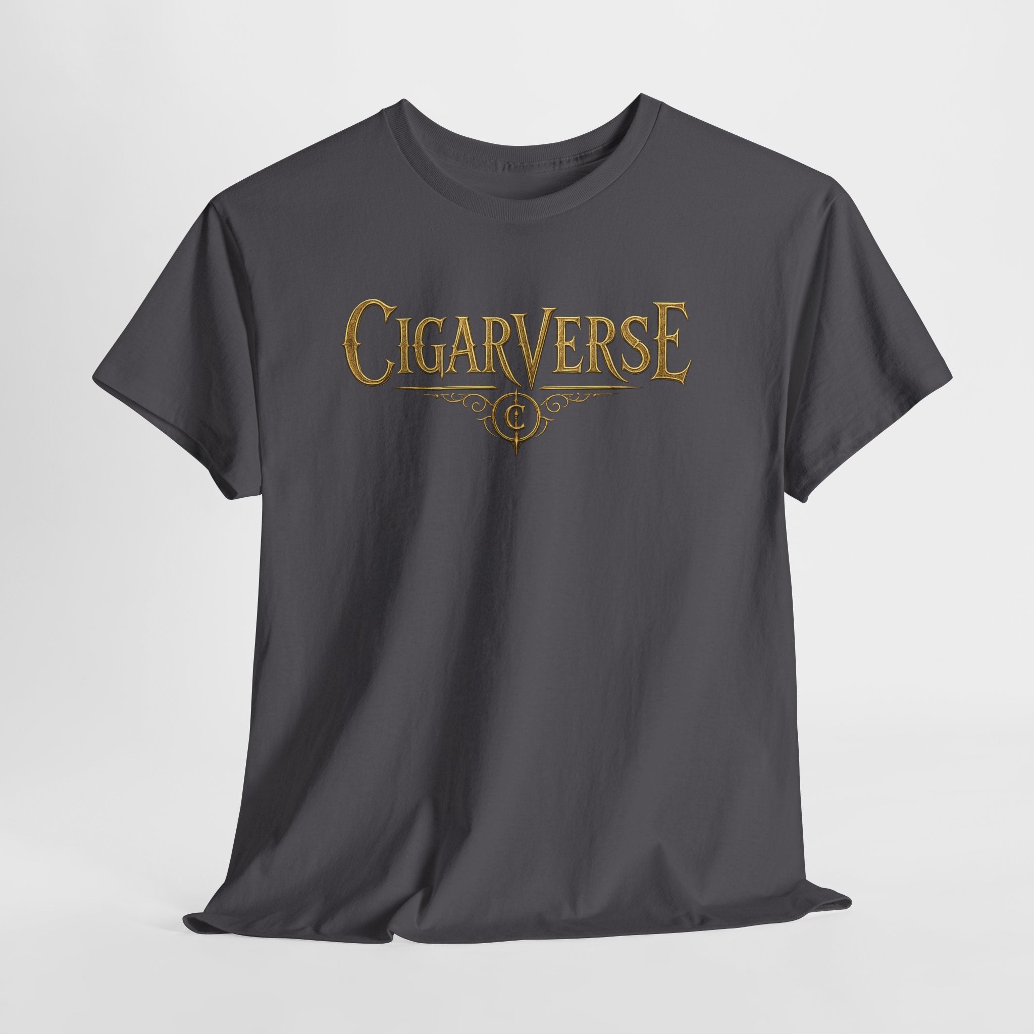 Cigarverse Unisex Graphic Tee — Retro Gold Logo & Dragon Back Design