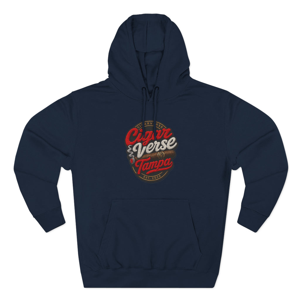 Cigar Verse Tampa Hoodie — Retro Script Logo Fleece Pullover