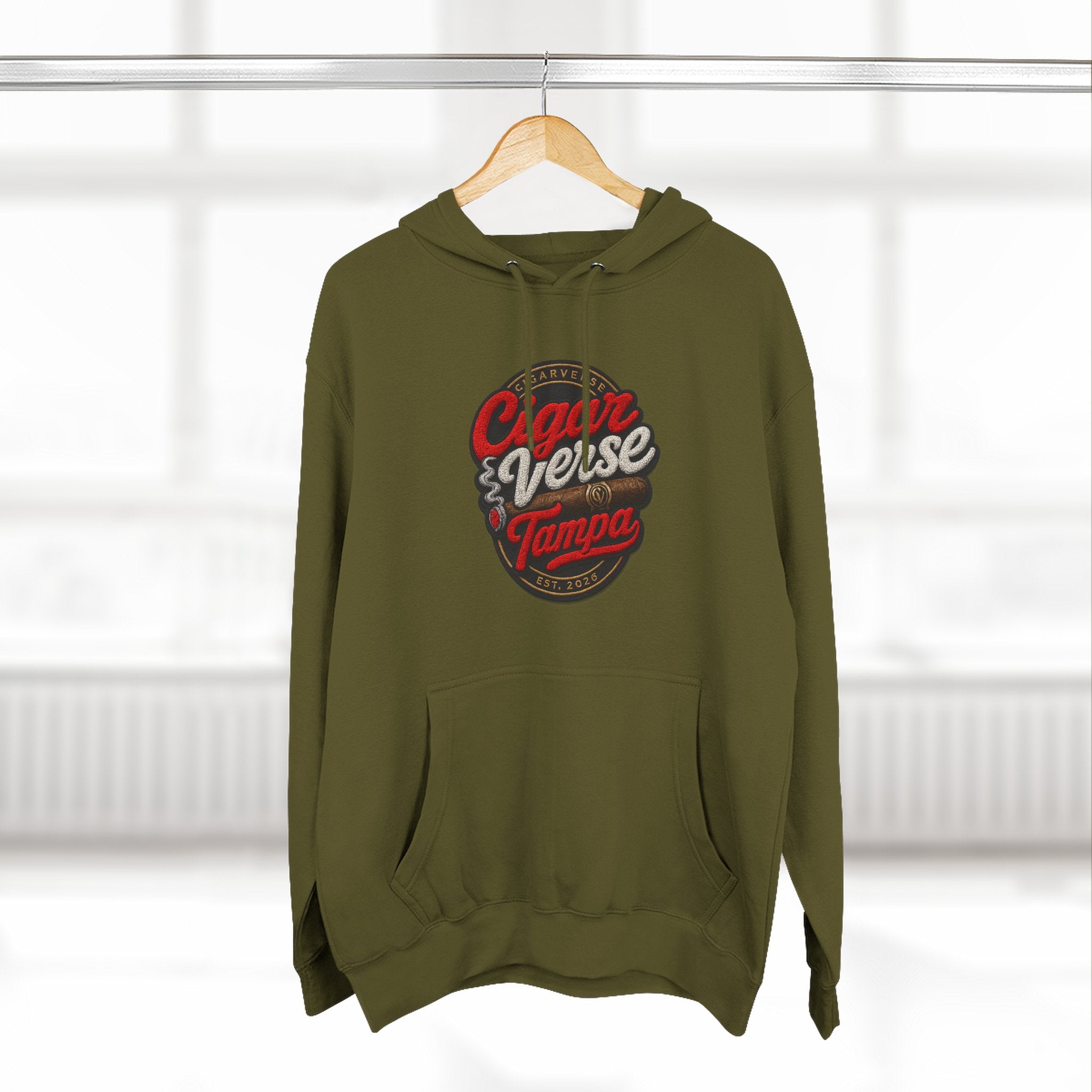 Cigar Verse Tampa Hoodie — Retro Script Logo Fleece Pullover