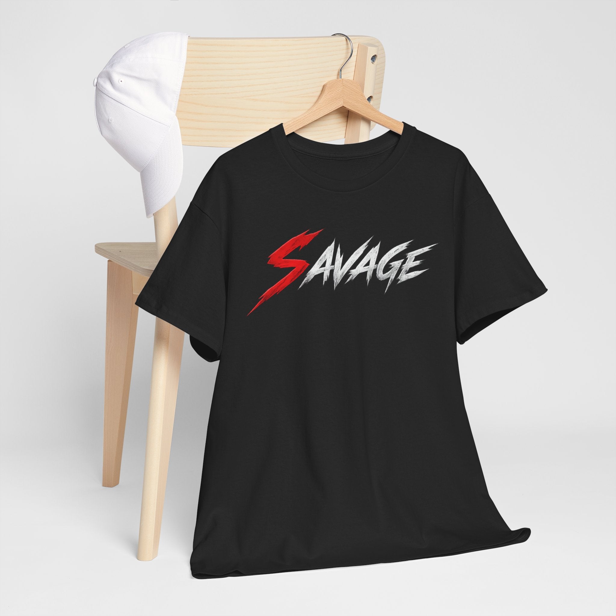 Savage Graphic Tee — Bold Red & White Streetwear T-Shirt