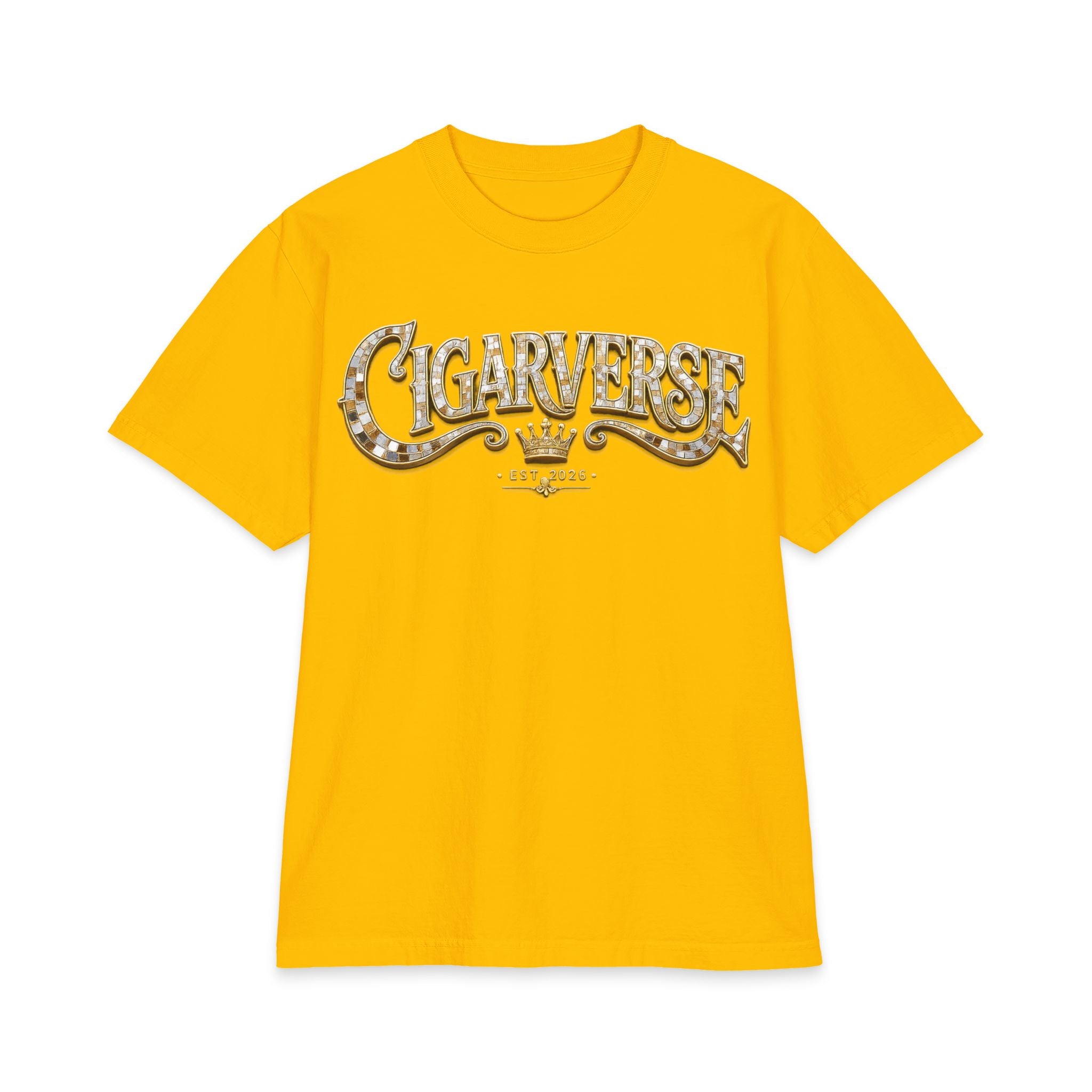 ULTRA PREMIUM HEAVYWEIGHT CigarVerse Graphic T‑Shirt — Retro Gold Script Logo Tee