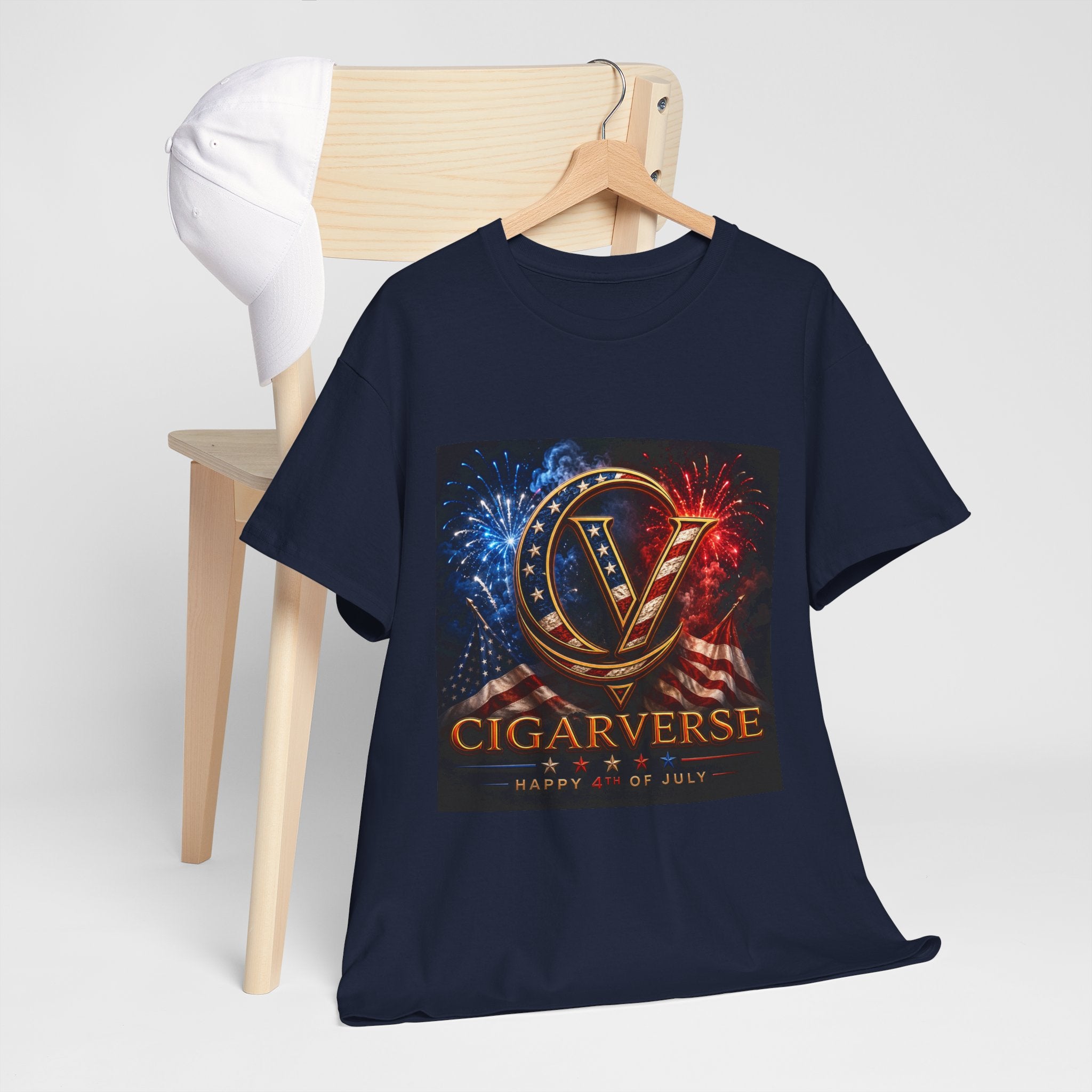 Cigarverse Logo Tee — Patriotic Gold & Flag Emblem Cotton T‑Shirt