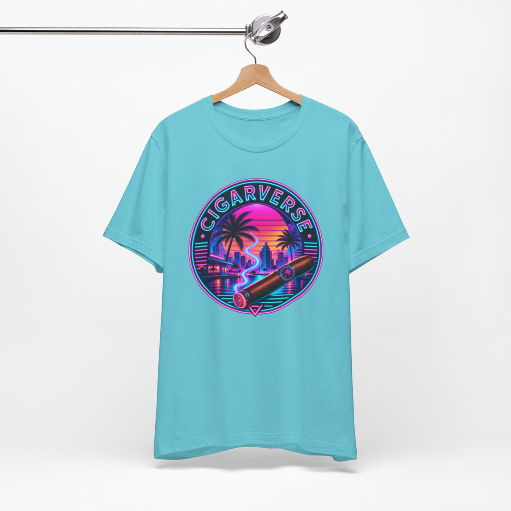 Cigarverse Retro Sunset Tee — Vintage Neon Cigar Logo T-Shirt