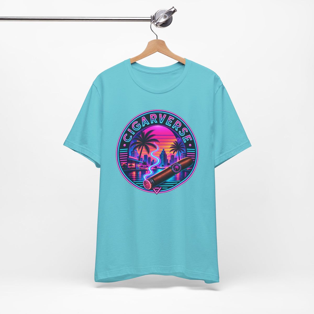Cigarverse Retro Sunset Tee — Vintage Neon Cigar Logo T-Shirt