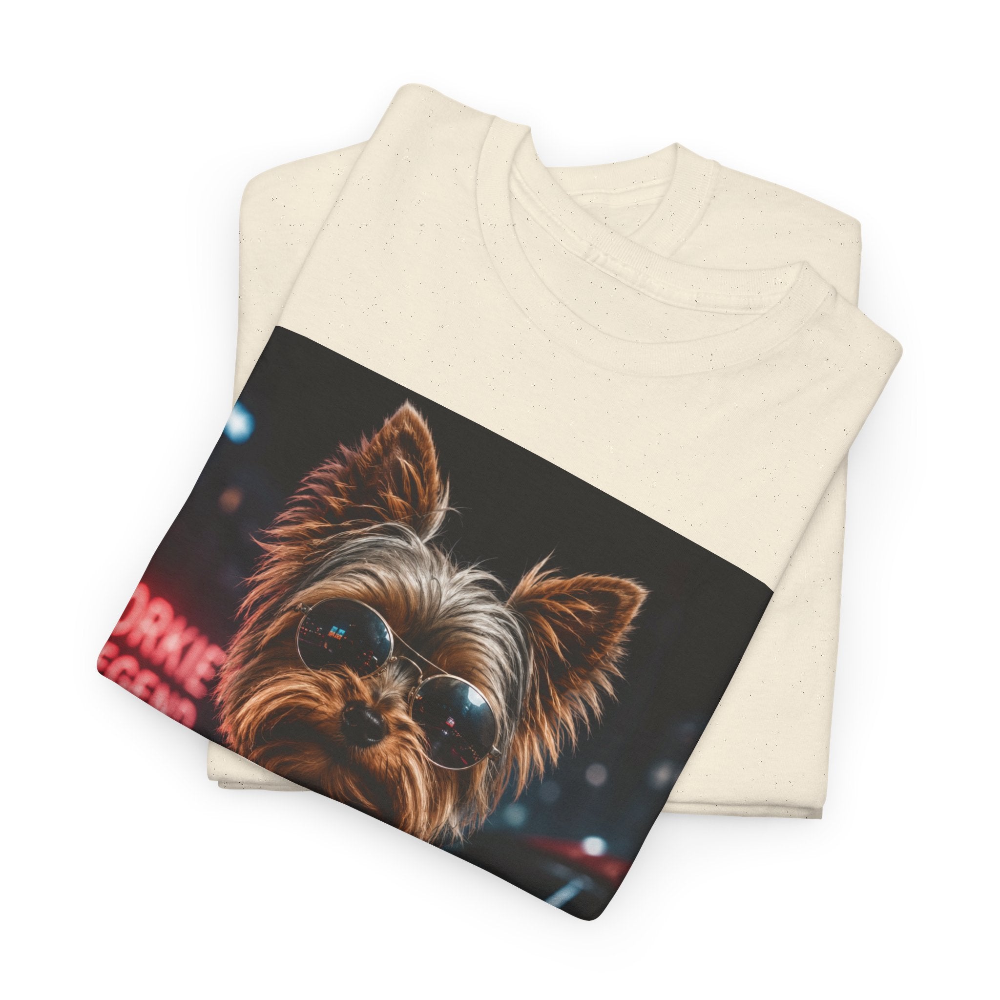 Yorkie Legend Tee — Cool Leather Jacket Yorkshire Terrier Dog T‑Shirt