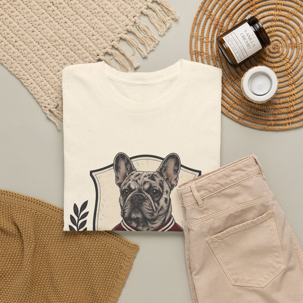 Unisex French Bulldog Crest T‑Shirt — Vintage Collegiate Pup Tee