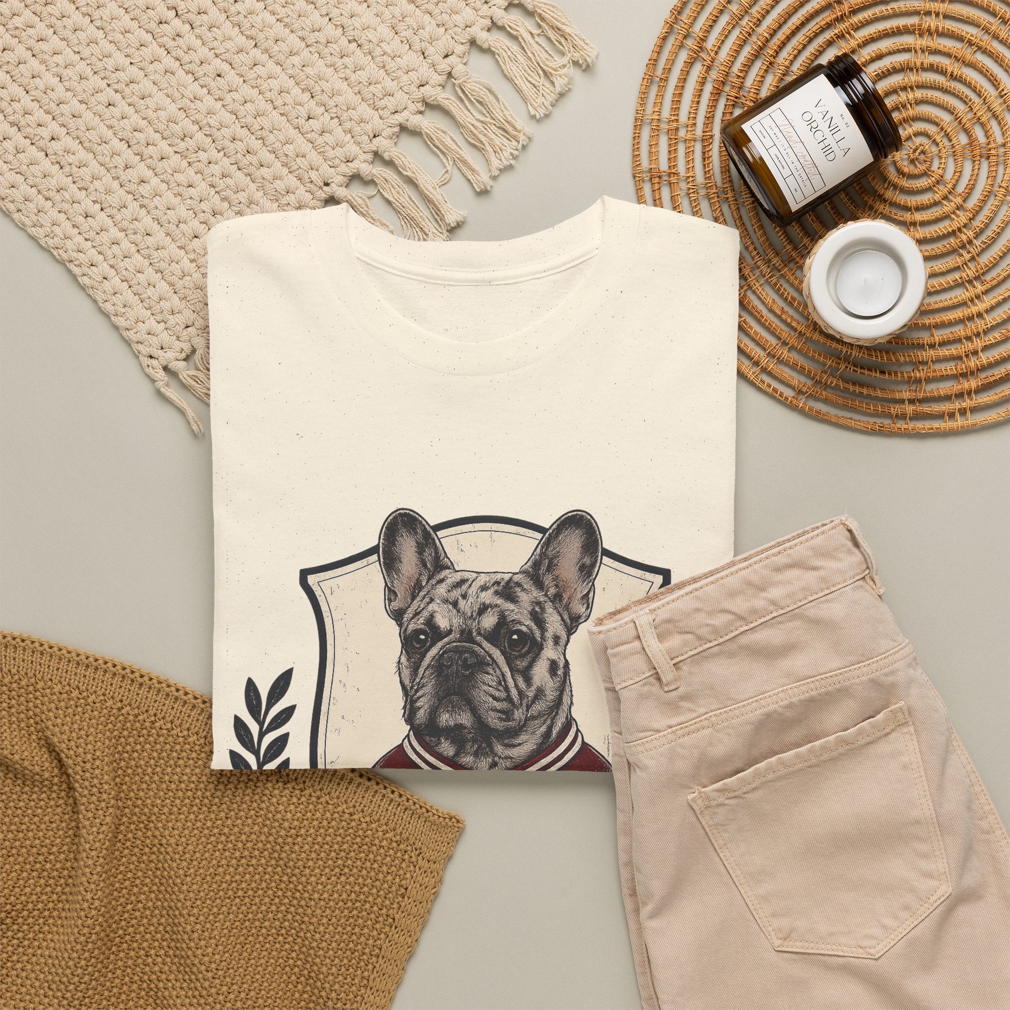 Unisex French Bulldog Crest T‑Shirt — Vintage Collegiate Pup Tee
