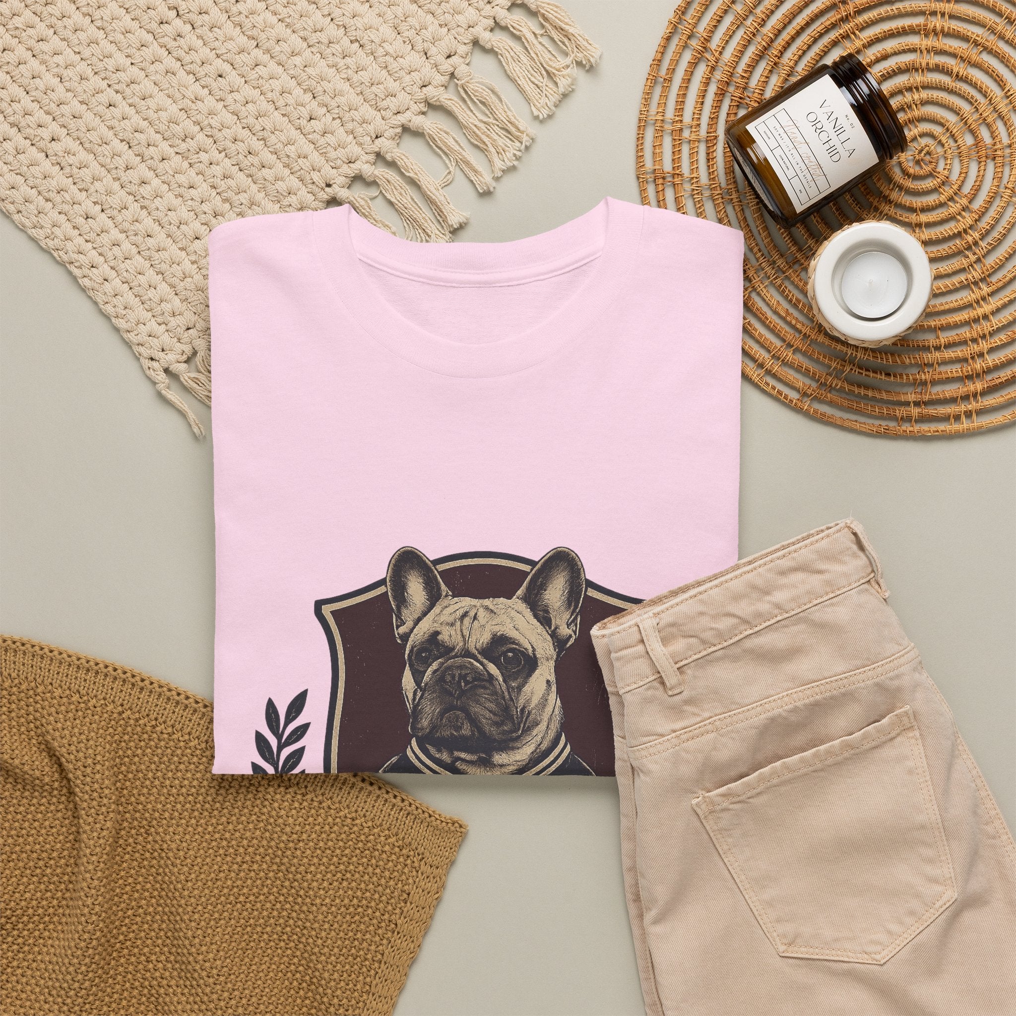 French Bulldog Crest T-Shirt — Vintage Campus Emblem Tee