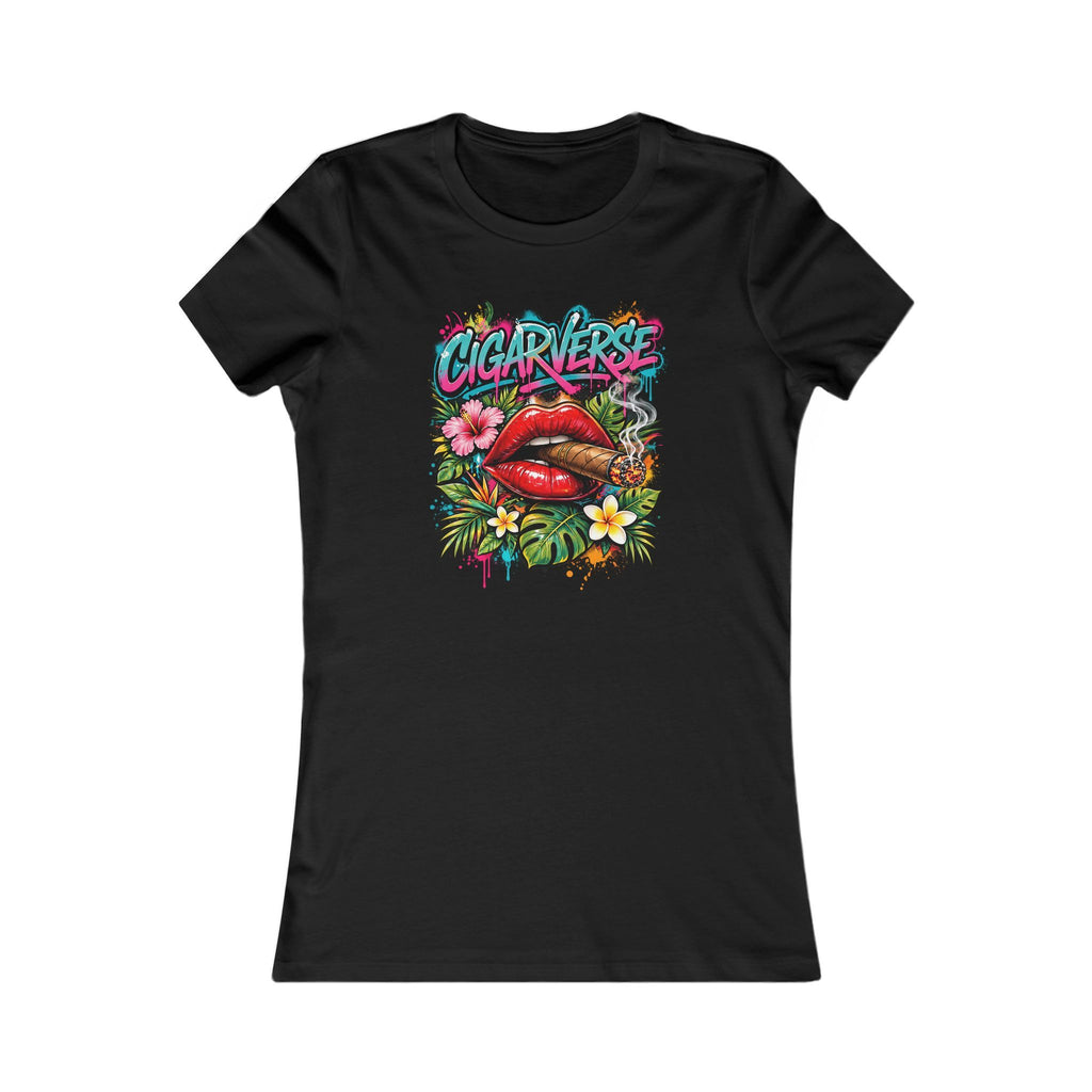 Women's Tee - Colorful Retro 'Cigar Left' Floral Lip Graphic