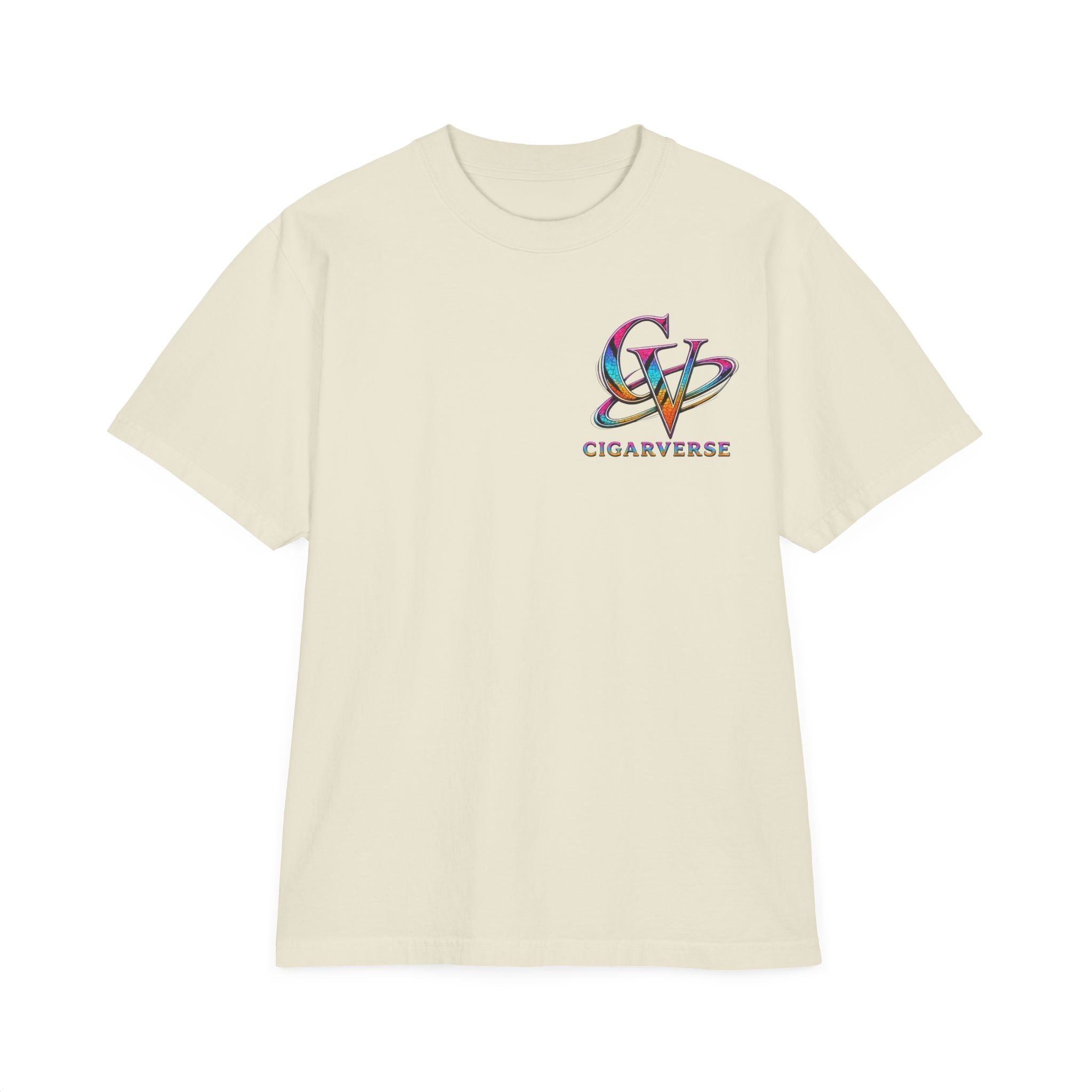Premium Max Heavyweight CigarVerse Logo T‑Shirt — Colorful Retro Space-Inspired Tee