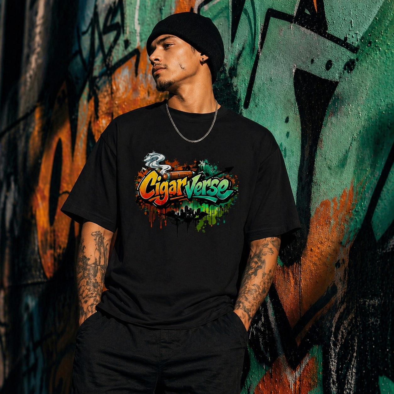 CigarVerse Graffiti Tee - Colorful Art Logo T-Shirt