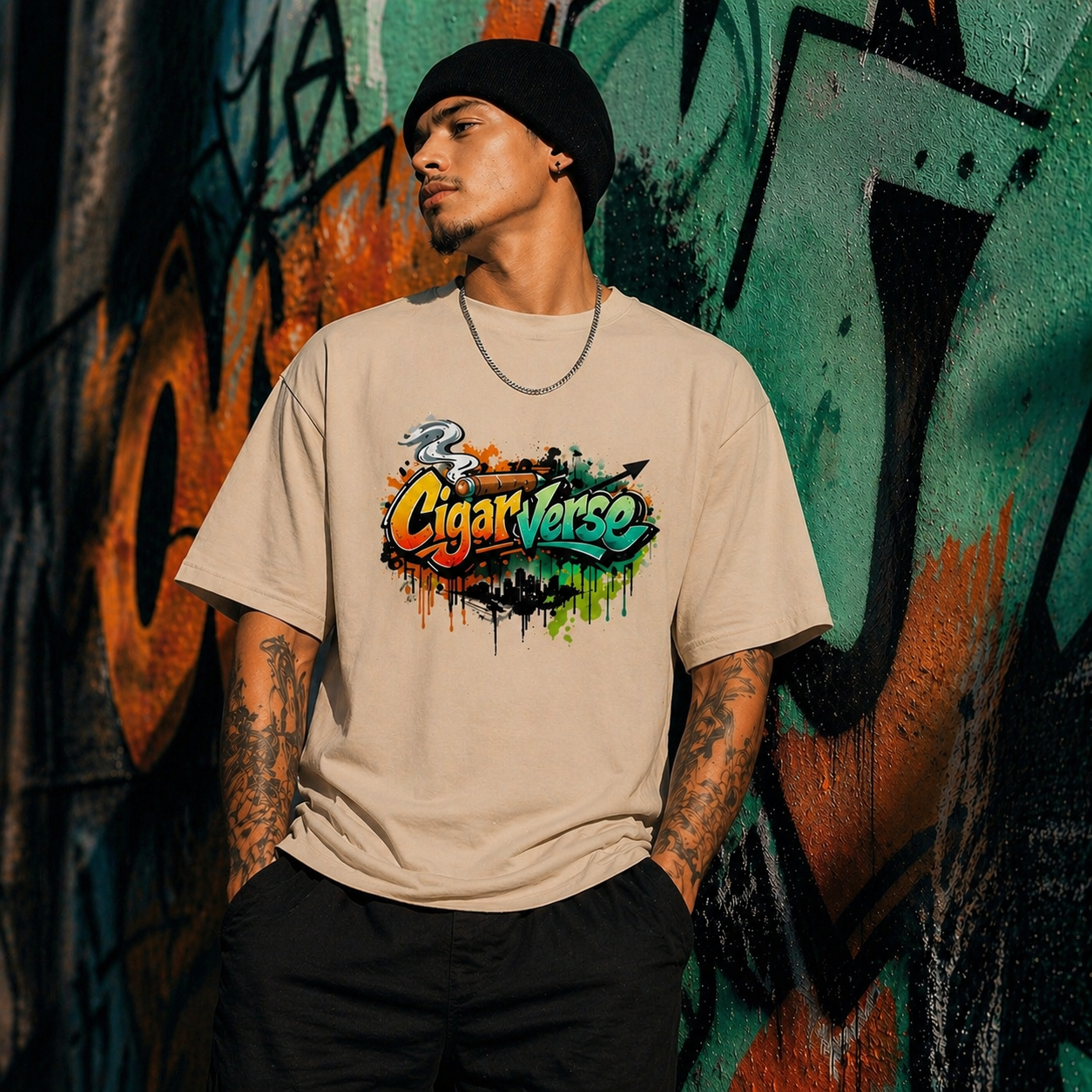 CigarVerse Graffiti Tee - Colorful Art Logo T-Shirt