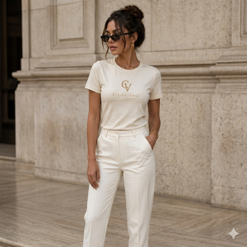 Women's CIGARVERSE Gold CV Logo Tee