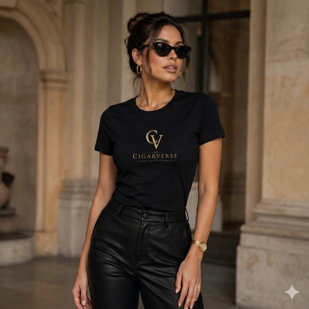 Women's CIGARVERSE Gold CV Logo Tee