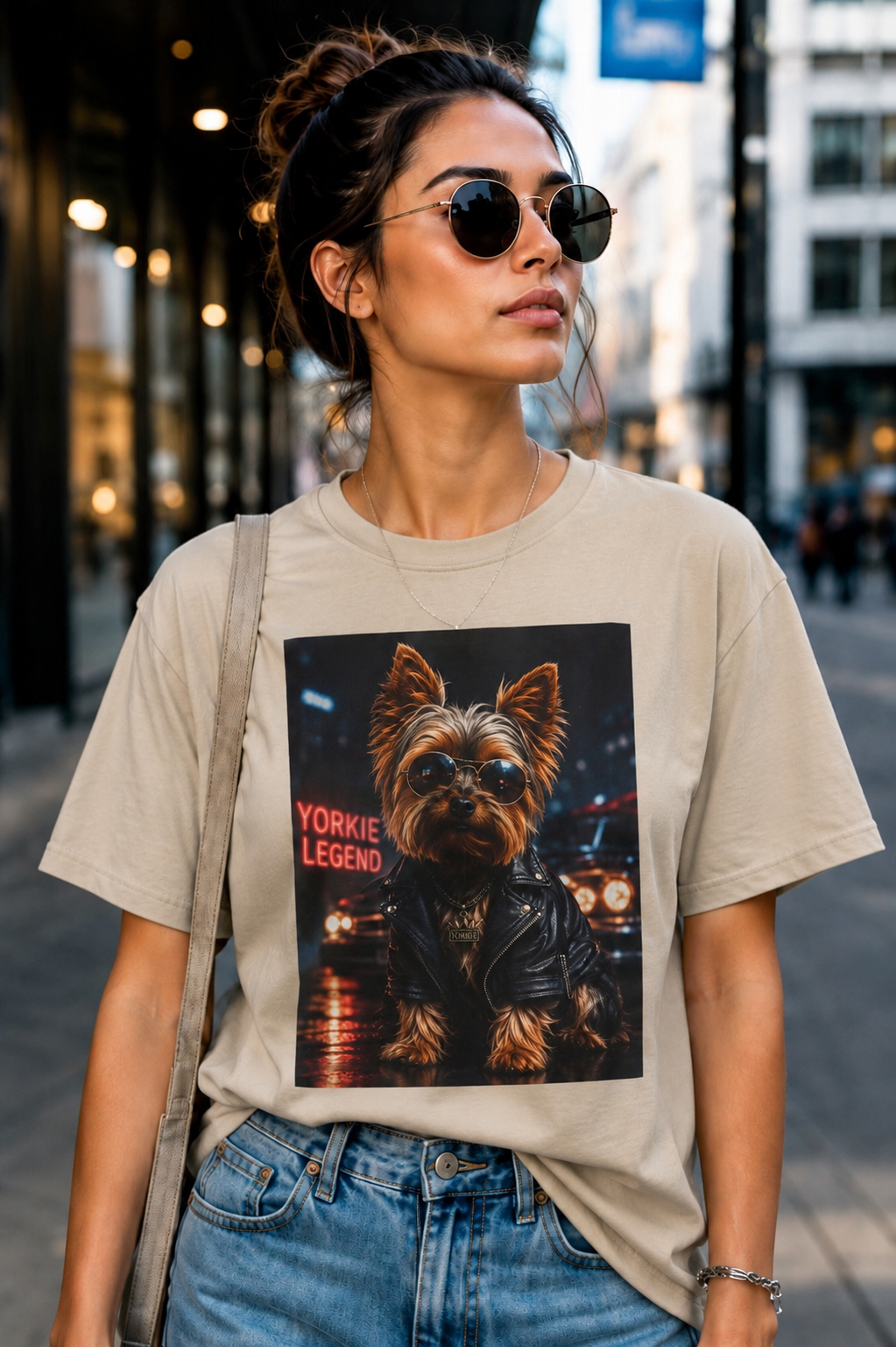 Yorkie Legend Tee — Cool Leather Jacket Yorkshire Terrier Dog T‑Shirt