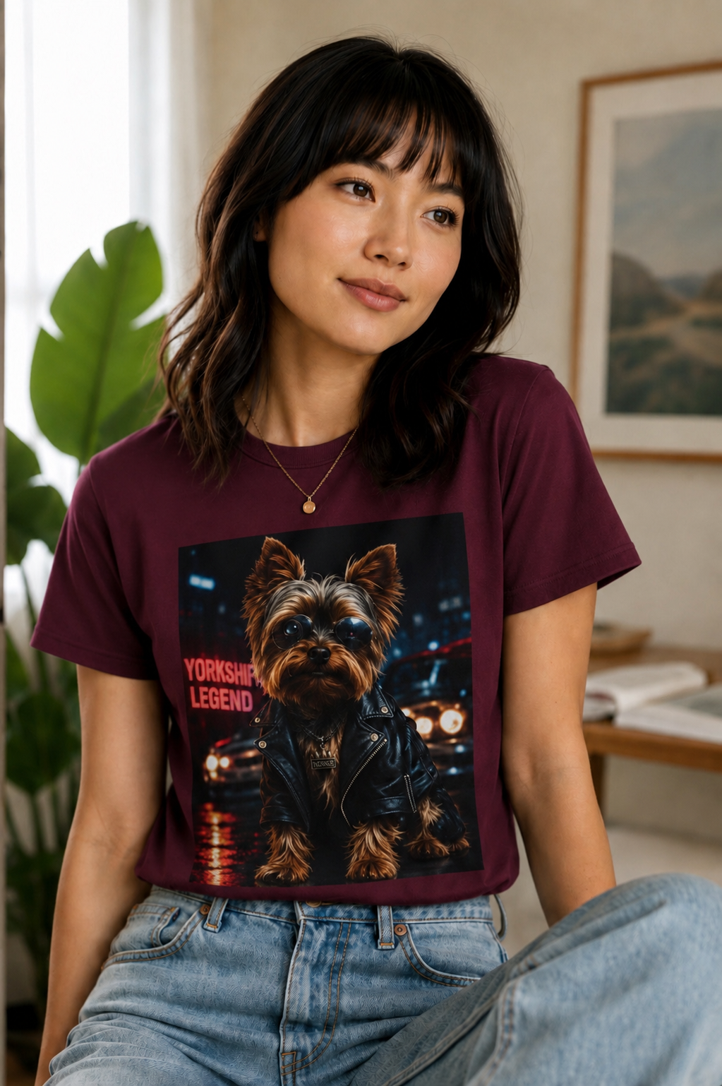Yorkie Legend Tee — Cool Leather Jacket Yorkshire Terrier Dog T‑Shirt