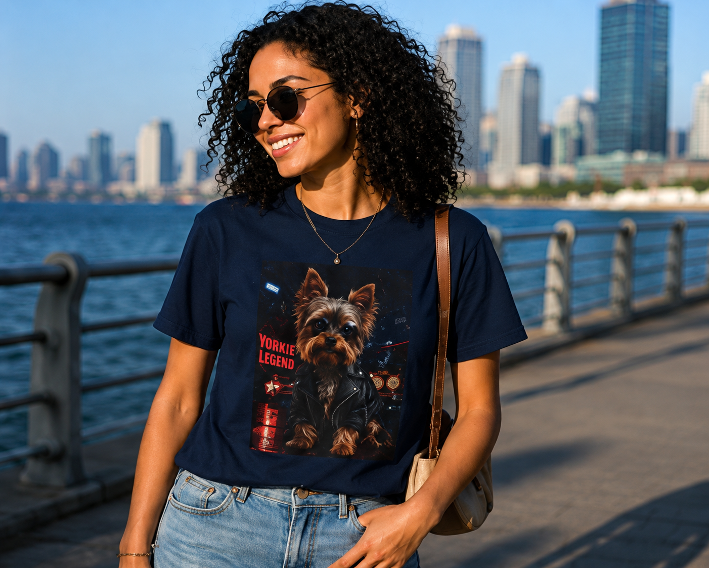 Yorkie Legend Tee — Cool Leather Jacket Yorkshire Terrier Dog T‑Shirt