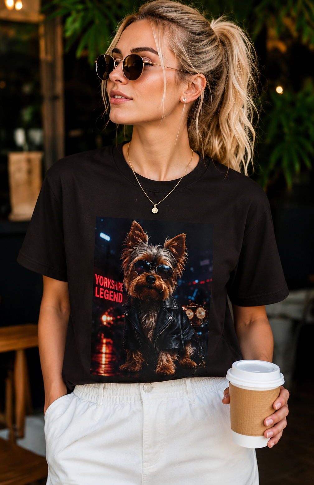 Yorkie Legend Tee — Cool Leather Jacket Yorkshire Terrier Dog T‑Shirt