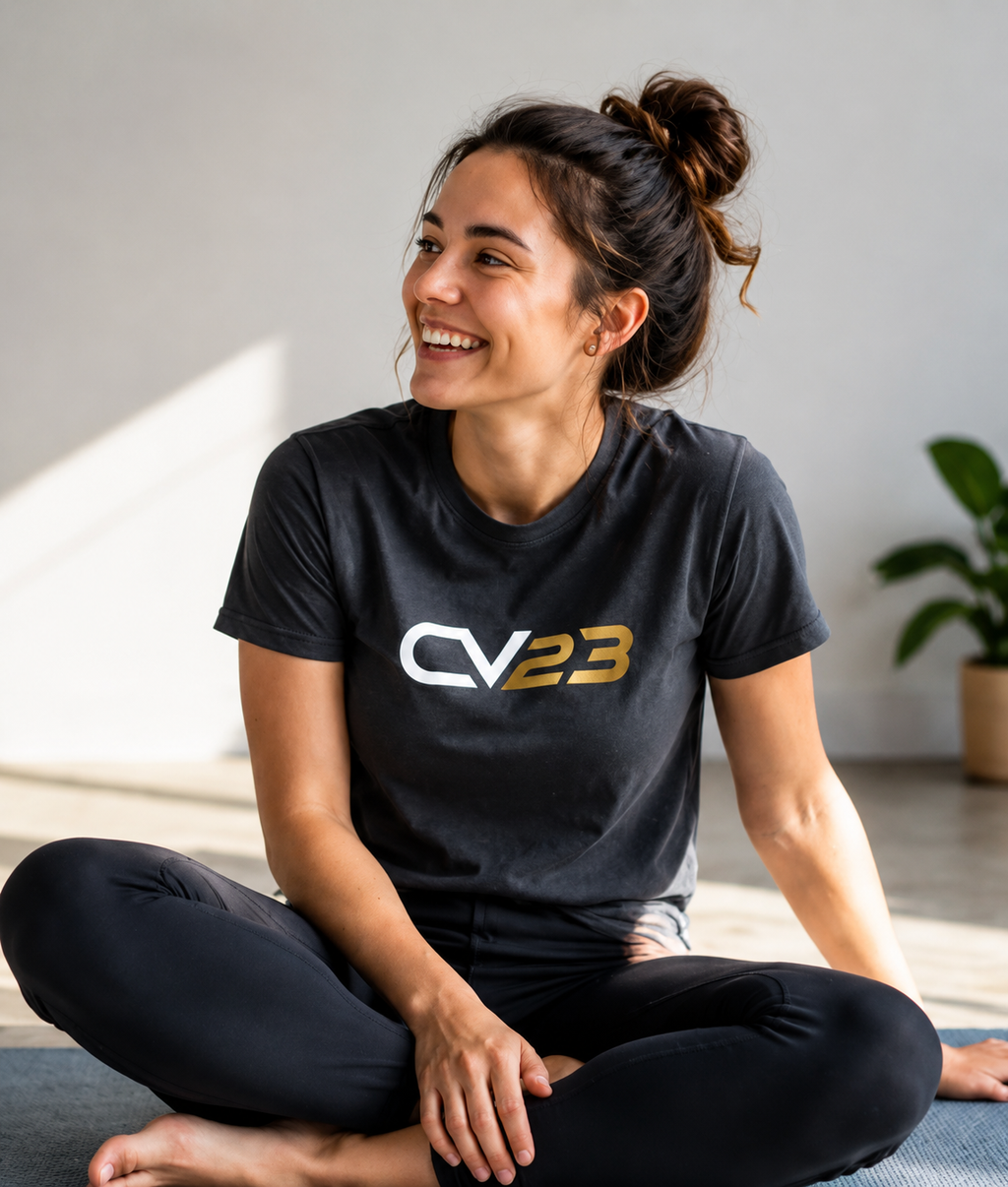 CV23 Logo T-Shirt — Minimalist Black Graphic Tee