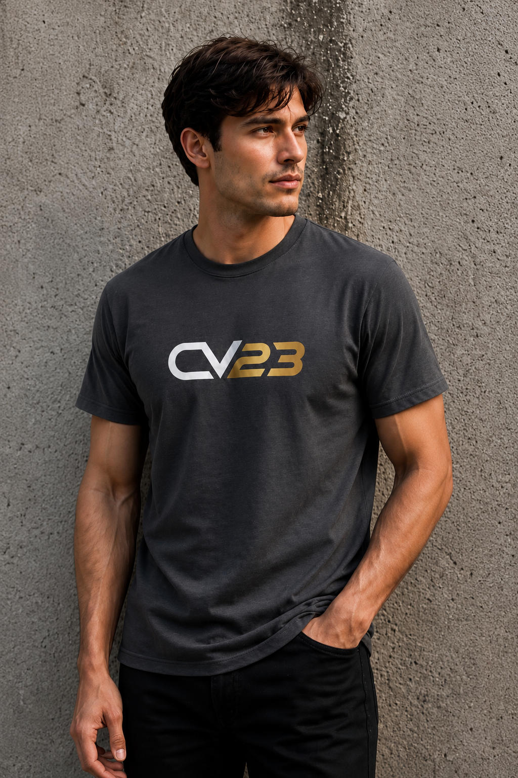 CV23 Logo T-Shirt — Minimalist Black Graphic Tee
