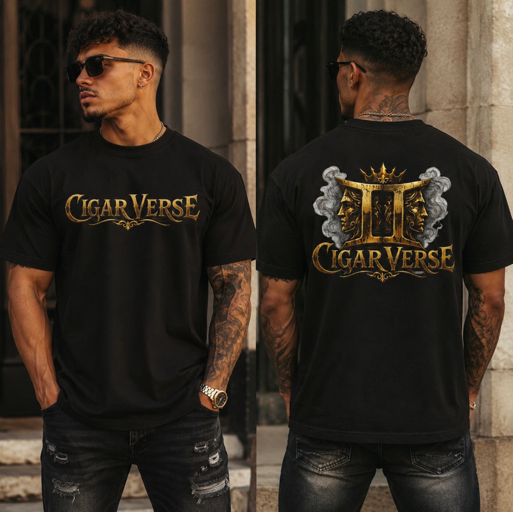 ULTRA PREMIUM HEAVYWEIGHT CigarVerse Graphic T-Shirt — Bold Gold Logo Smoking-Inspired Tee