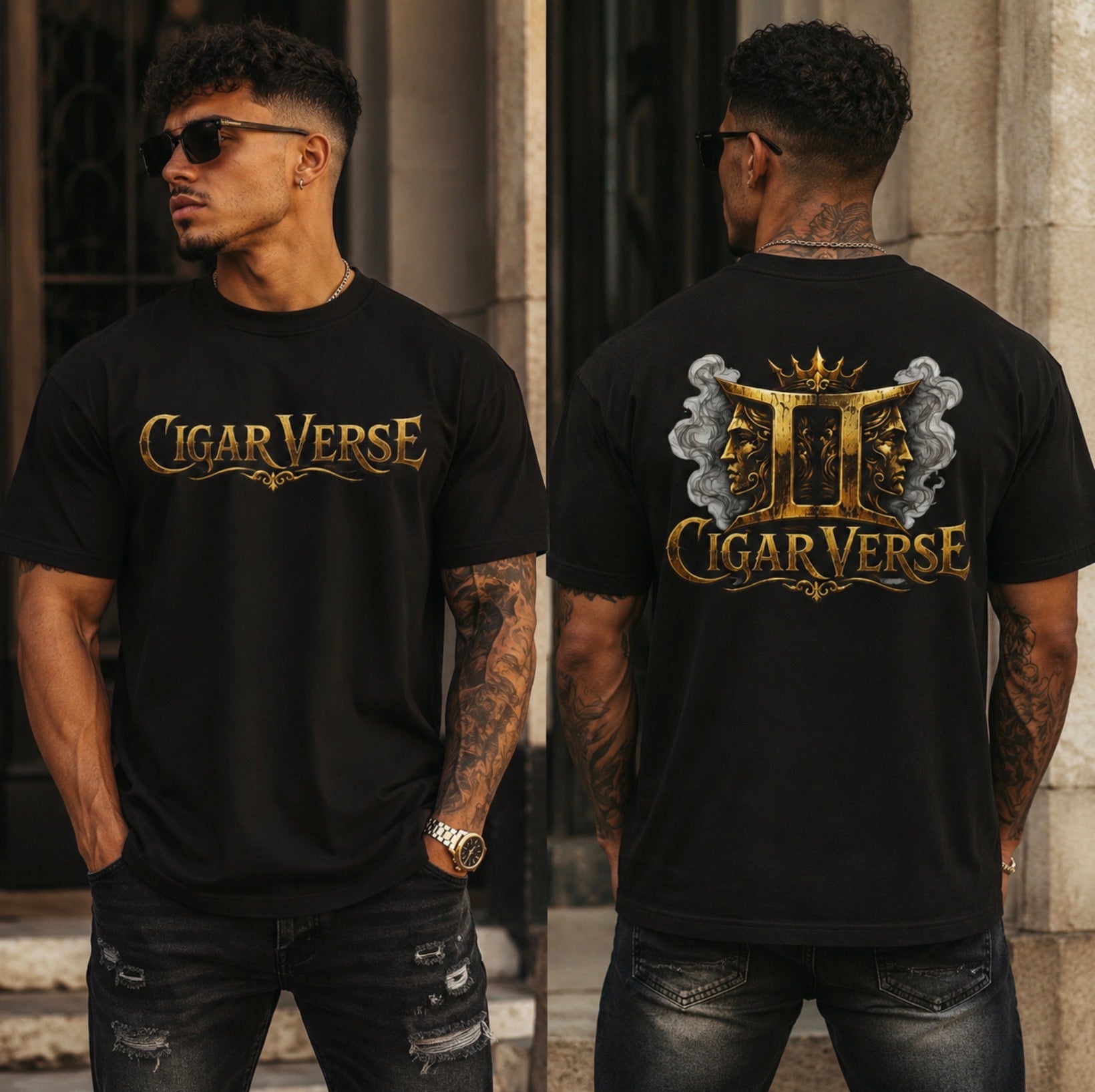 ULTRA PREMIUM HEAVYWEIGHT CigarVerse Graphic T-Shirt — Bold Gold Logo Smoking-Inspired Tee
