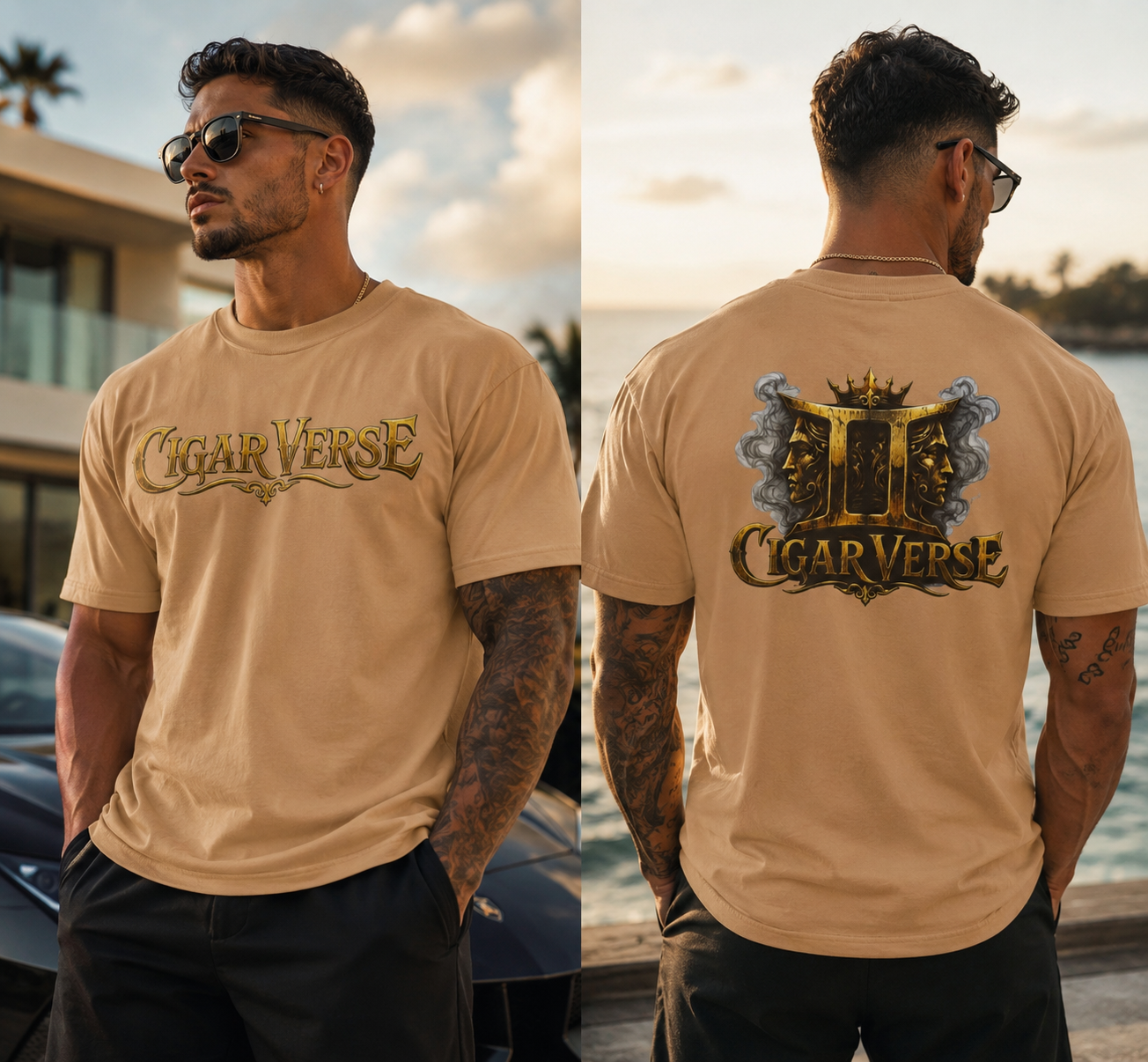 ULTRA PREMIUM HEAVYWEIGHT CigarVerse Graphic T-Shirt — Bold Gold Logo Smoking-Inspired Tee