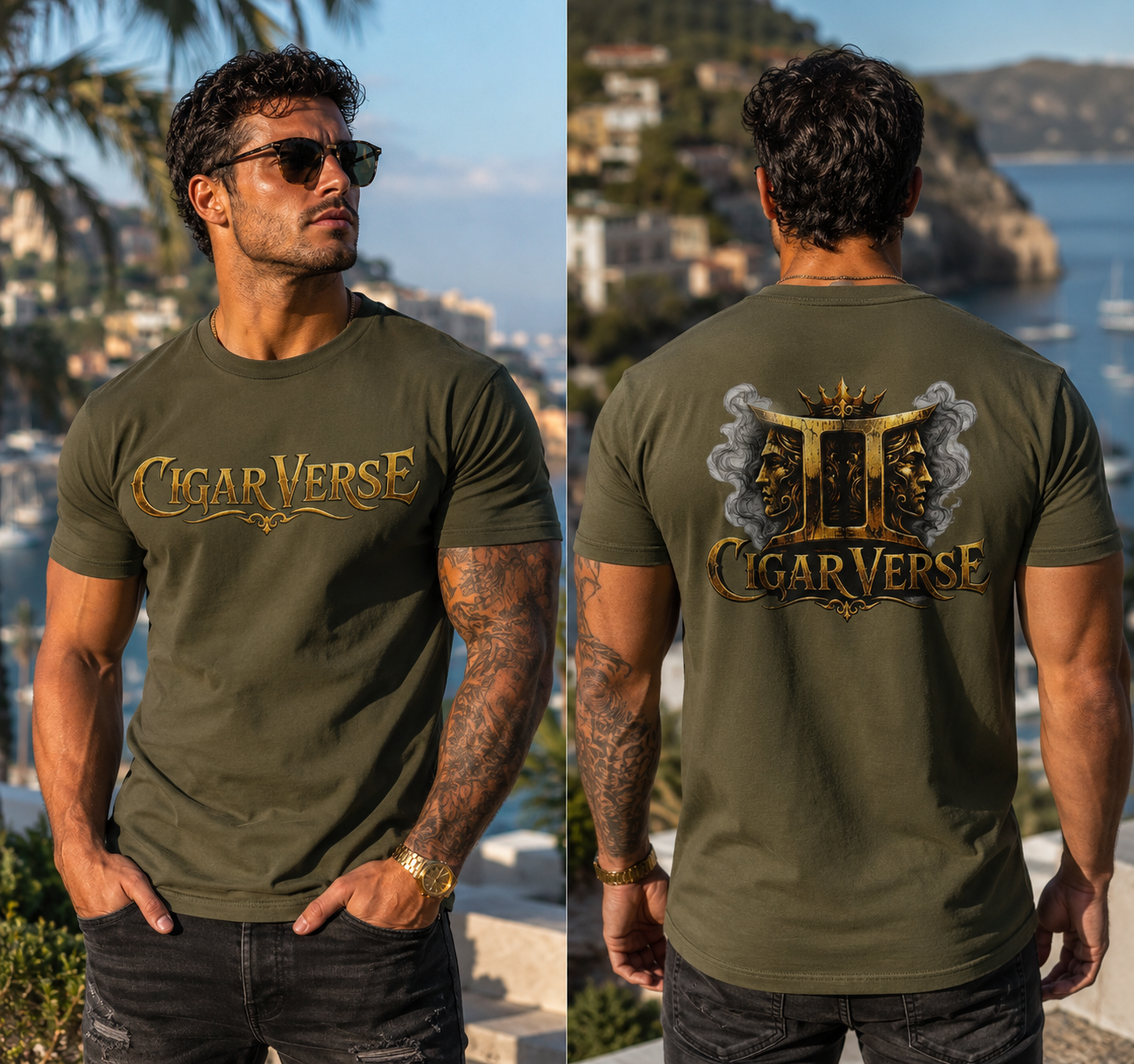 ULTRA PREMIUM HEAVYWEIGHT CigarVerse Graphic T-Shirt — Bold Gold Logo Smoking-Inspired Tee