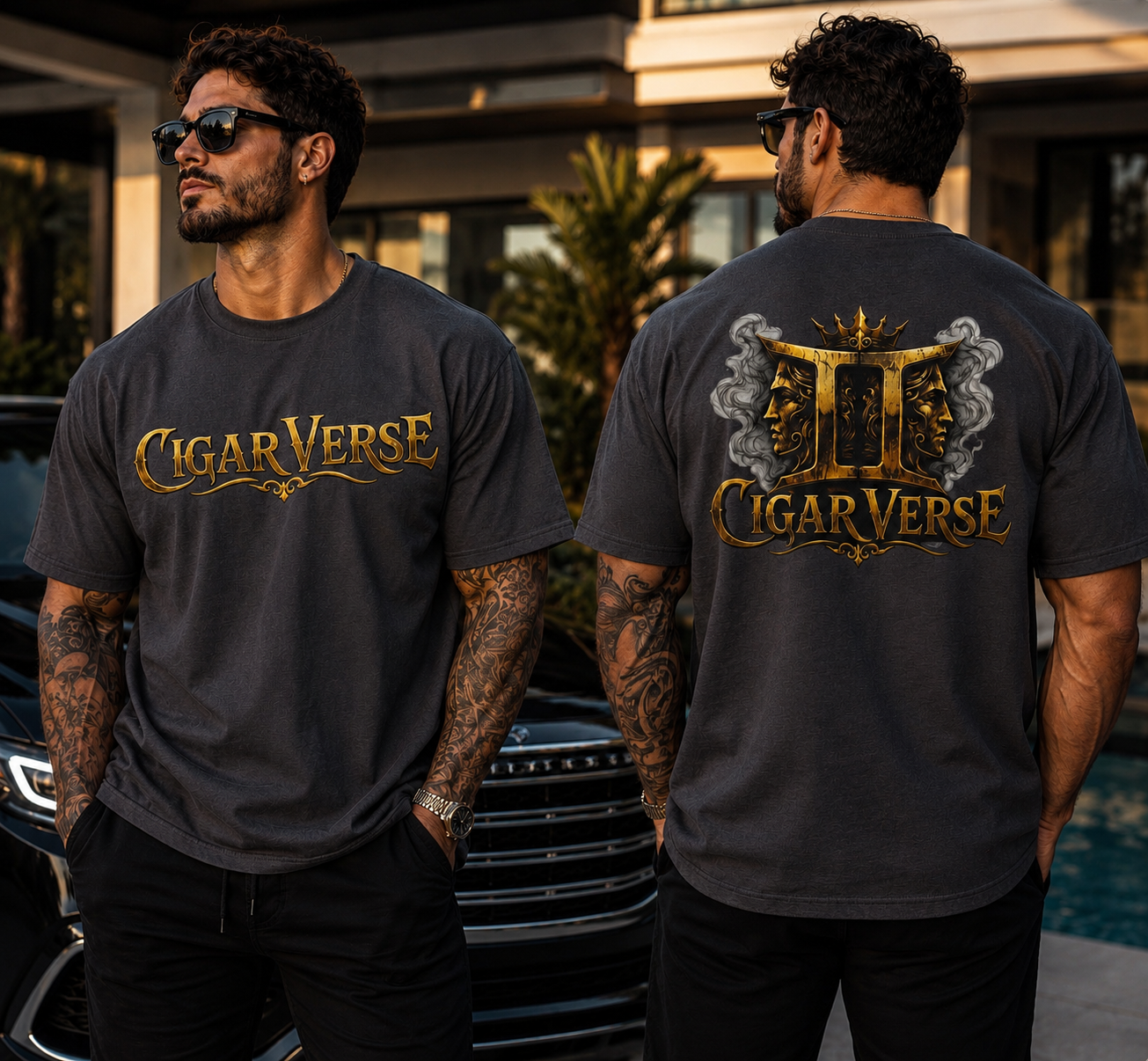 ULTRA PREMIUM HEAVYWEIGHT CigarVerse Graphic T-Shirt — Bold Gold Logo Smoking-Inspired Tee