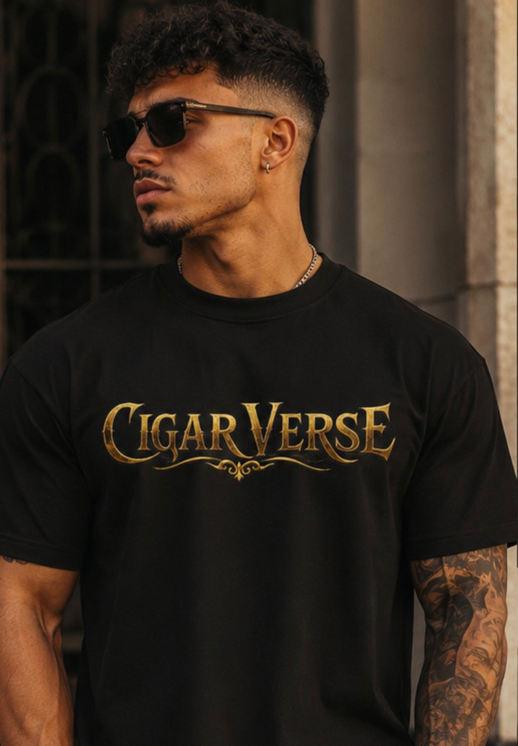 ULTRA PREMIUM HEAVYWEIGHT CigarVerse Graphic T-Shirt — Bold Gold Logo Smoking-Inspired Tee