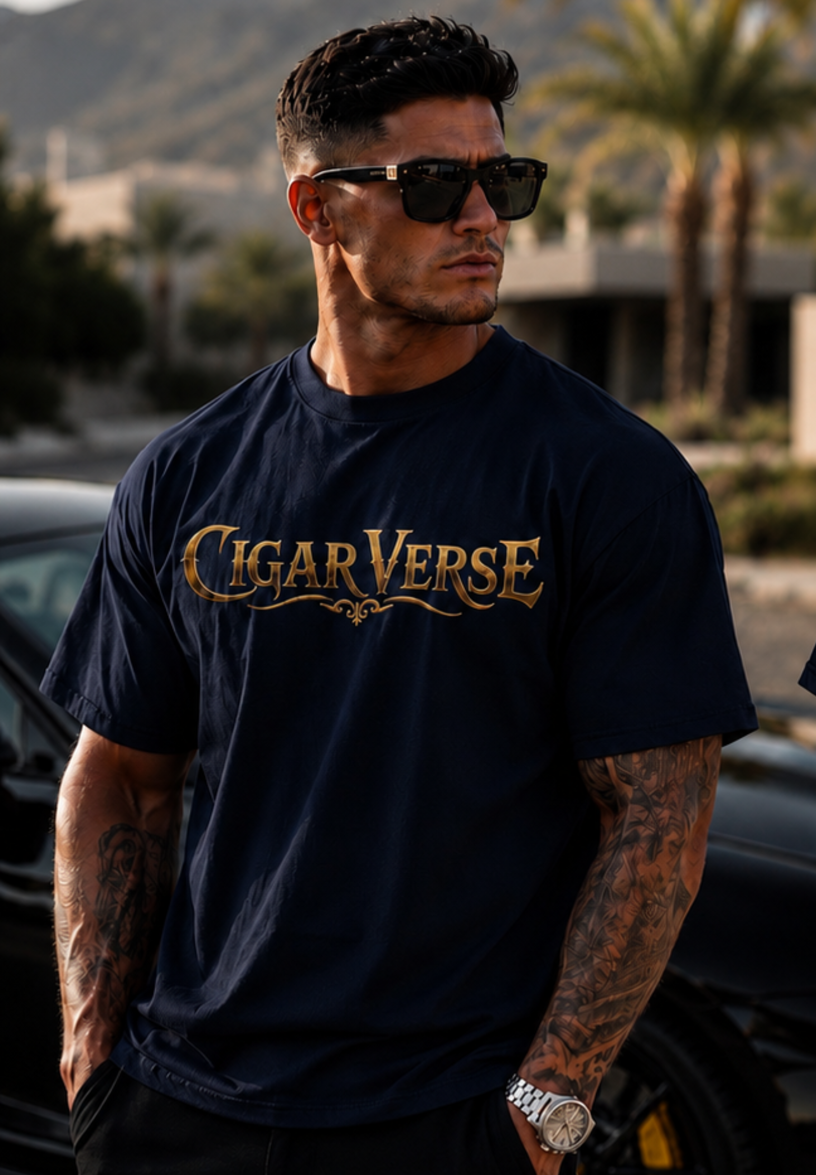 ULTRA PREMIUM HEAVYWEIGHT CigarVerse Graphic T-Shirt — Bold Gold Logo Smoking-Inspired Tee