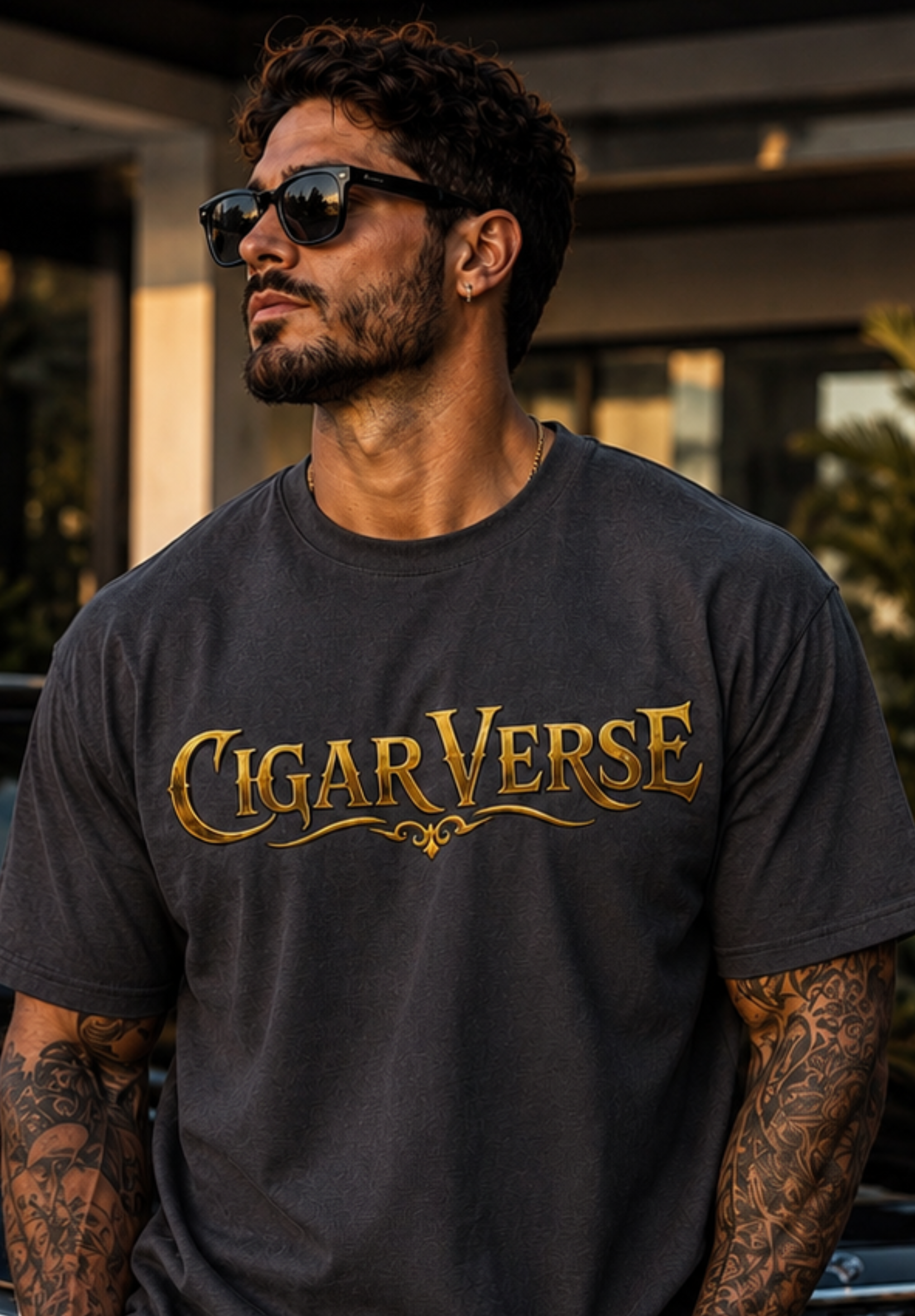 ULTRA PREMIUM HEAVYWEIGHT CigarVerse Graphic T-Shirt — Bold Gold Logo Smoking-Inspired Tee