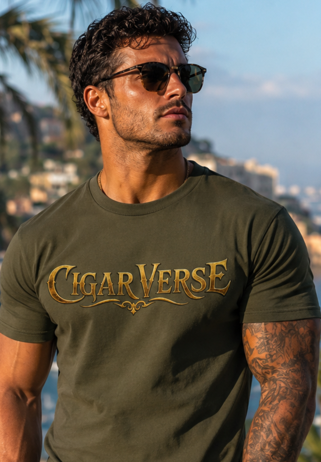 ULTRA PREMIUM HEAVYWEIGHT CigarVerse Graphic T-Shirt — Bold Gold Logo Smoking-Inspired Tee