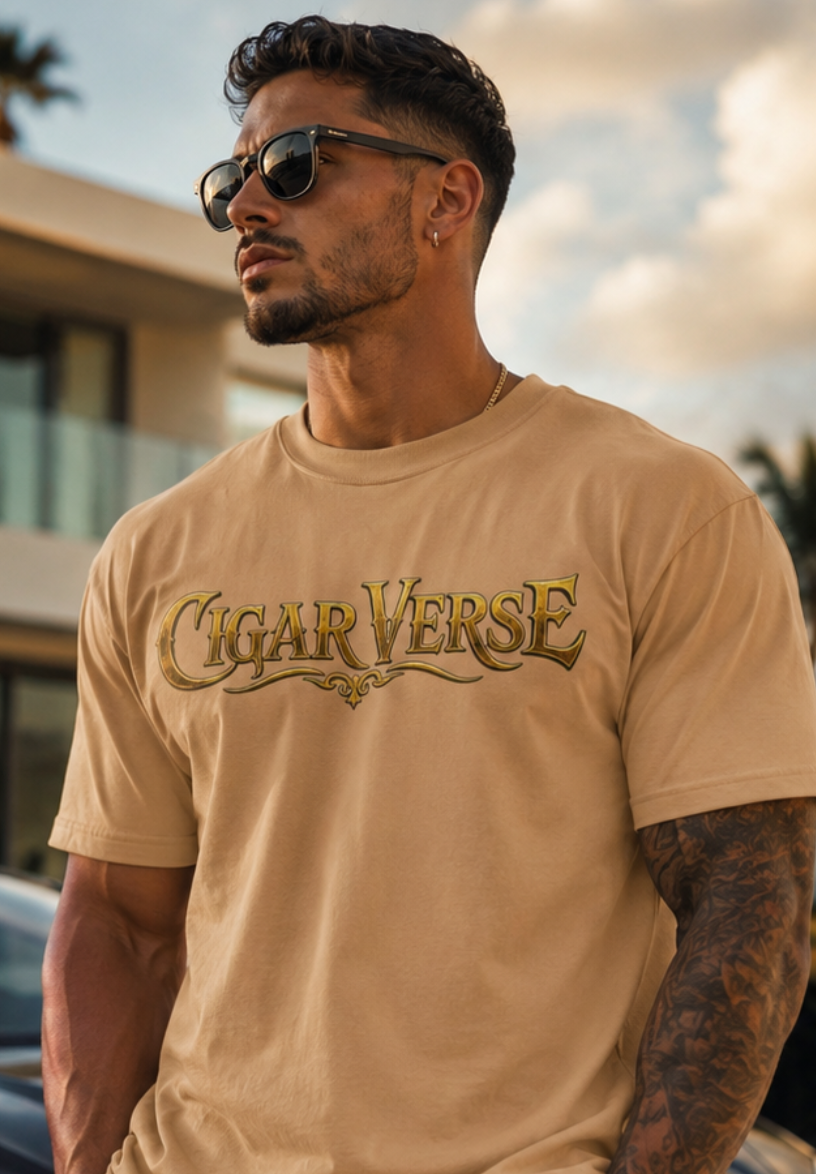 ULTRA PREMIUM HEAVYWEIGHT CigarVerse Graphic T-Shirt — Bold Gold Logo Smoking-Inspired Tee