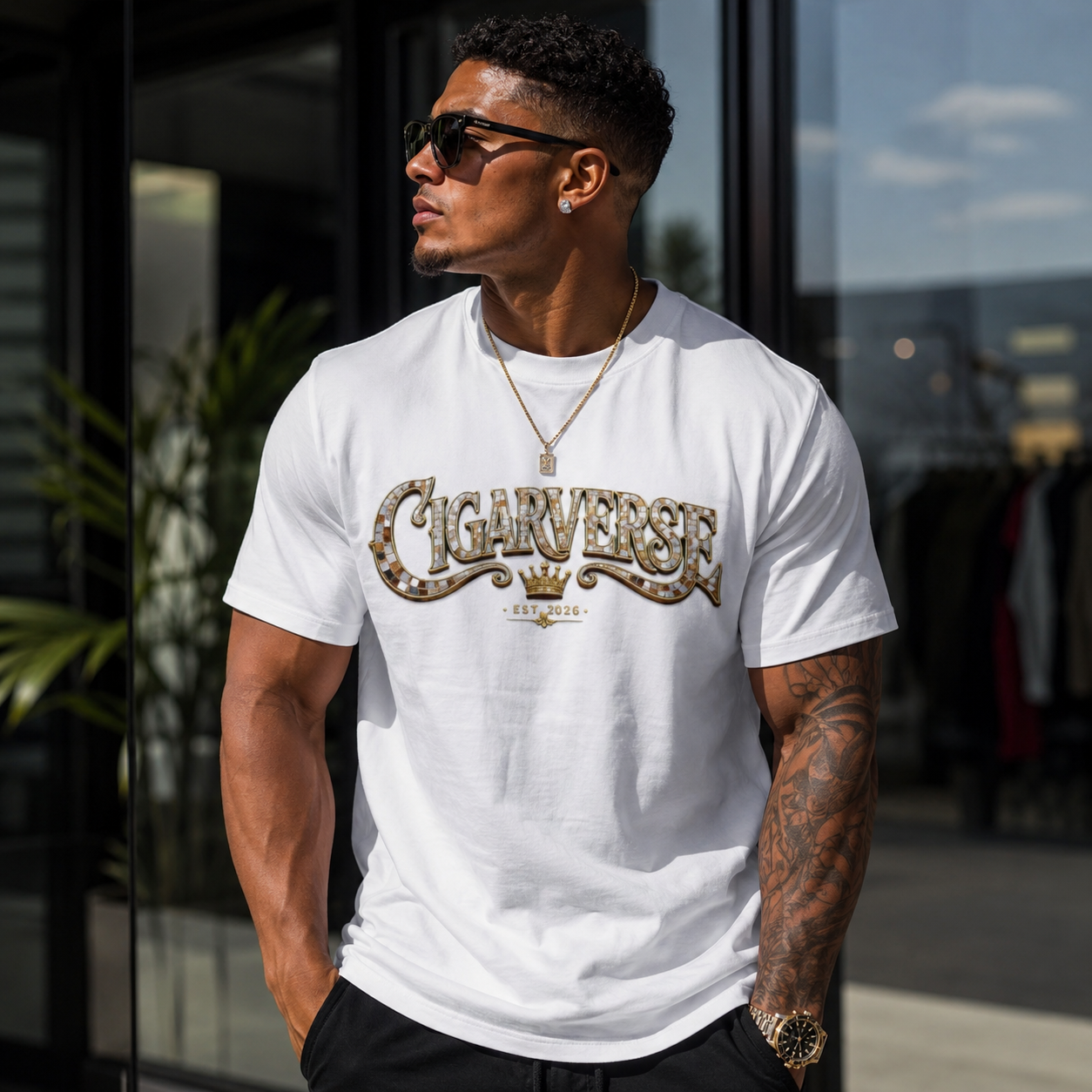 ULTRA PREMIUM HEAVYWEIGHT CigarVerse Graphic T‑Shirt — Retro Gold Script Logo Tee