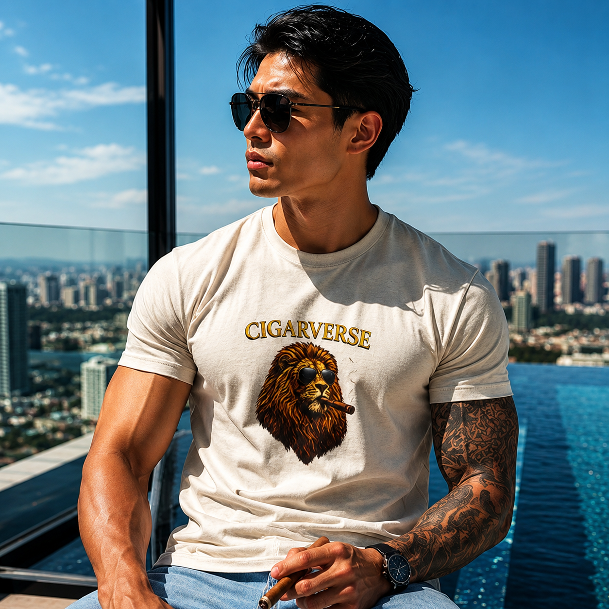 Cigarverse Unisex Lion T‑Shirt — Vintage Smoking Lion Graphic Tee