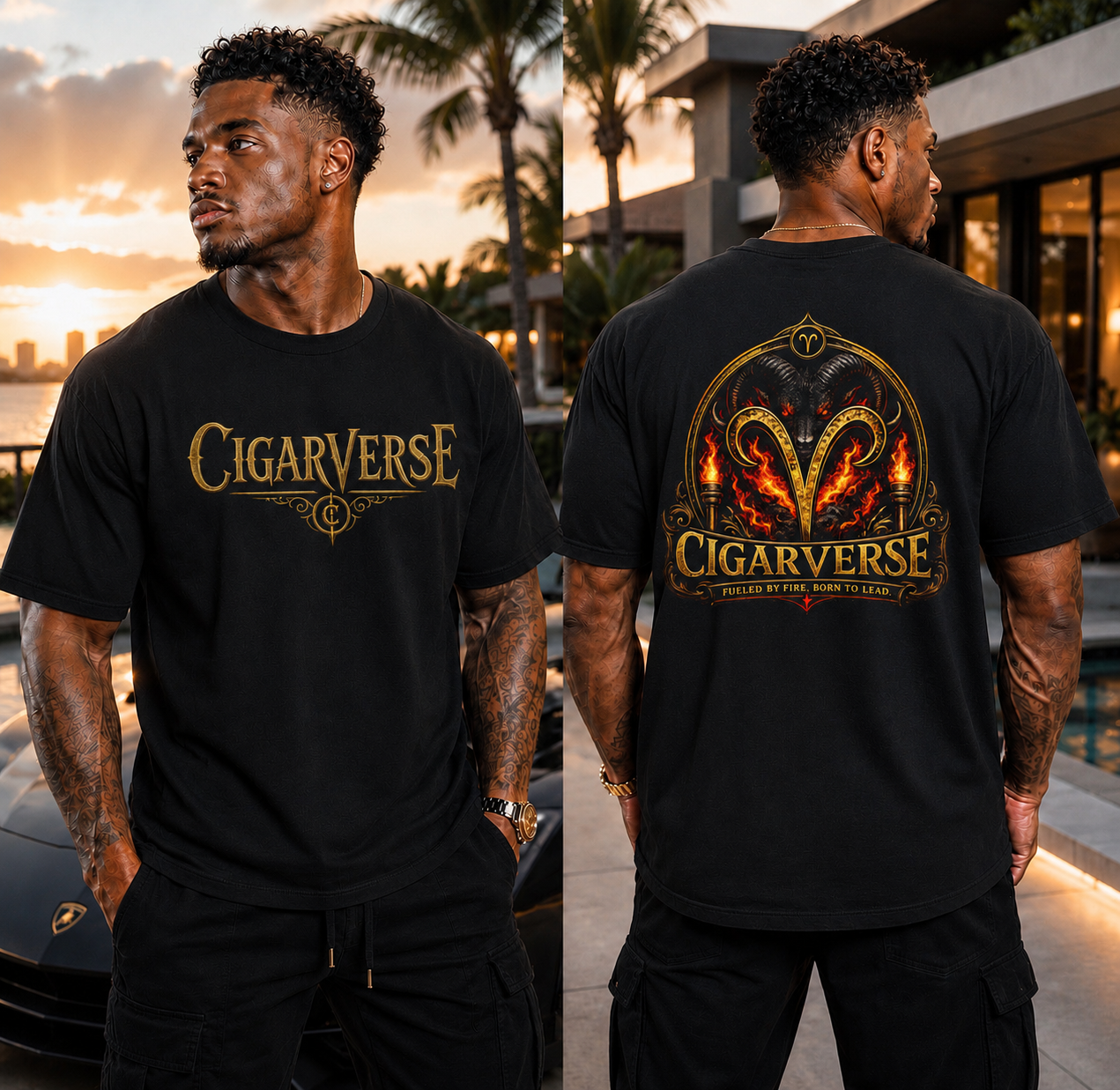 Cigarverse Unisex Graphic Tee — Retro Gold Logo & Dragon Back Design