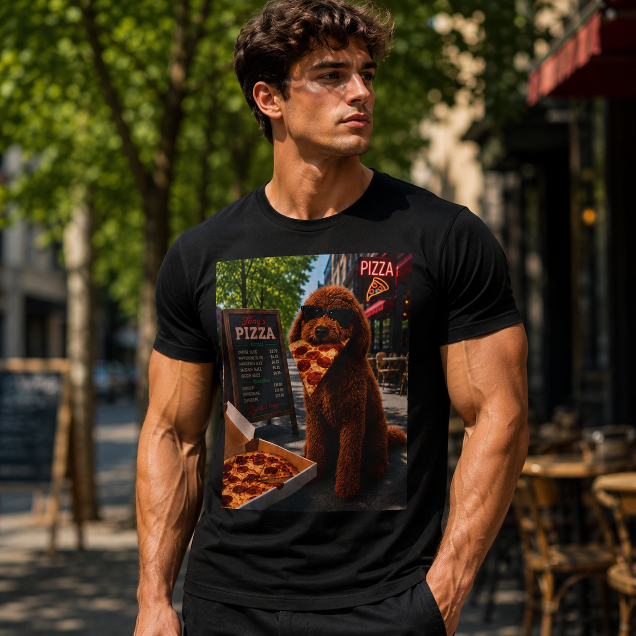 Doodle Pizza Tee — Cute Eating Pizza T-Shirt