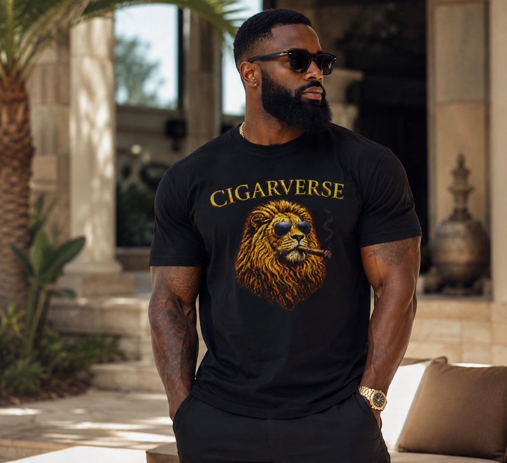 Premium Max Heavyweight Cigarverse Lion T‑Shirt – Vintage Roaring Lion Smoking Cigar Tee