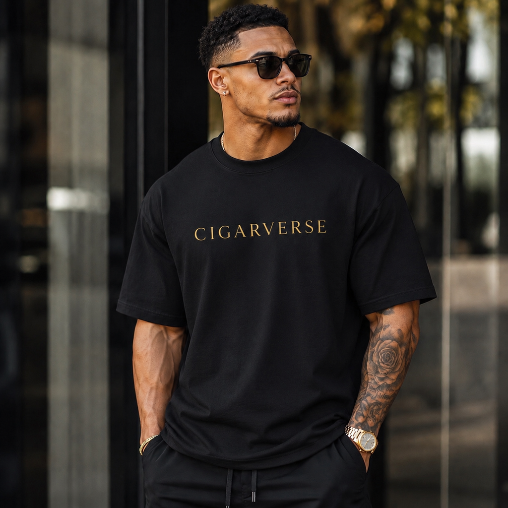 Gold Logo CIGARVERSE Premium Max Heavyweight T‑Shirt