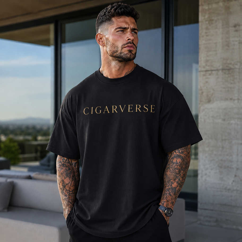 Gold Logo CIGARVERSE Premium Max Heavyweight T‑Shirt