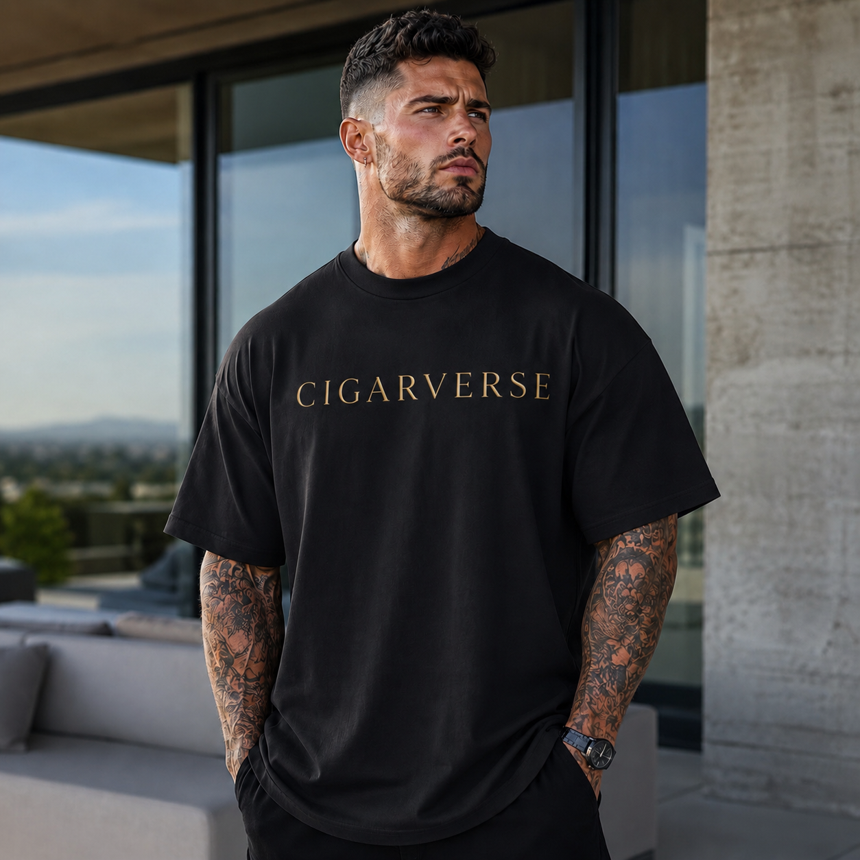Gold Logo CIGARVERSE Premium Max Heavyweight T‑Shirt
