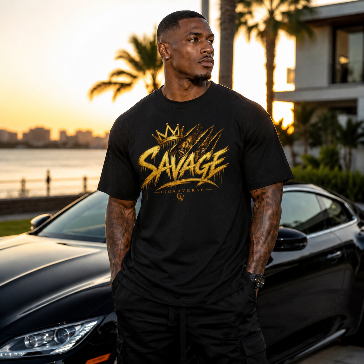 Savage Crown Premium Max Heavyweight T-Shirt — Bold Gold Streetwear Graphic Tee