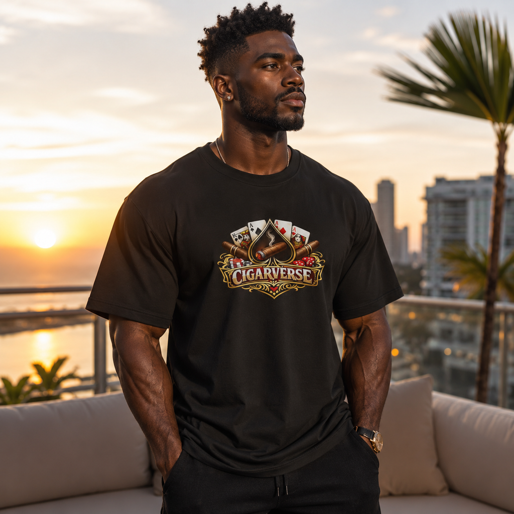 Premium Max Heavyweight Cigarverse Logo T‑Shirt — Minimal Black Graphic Tee for Cigar Enthusiasts