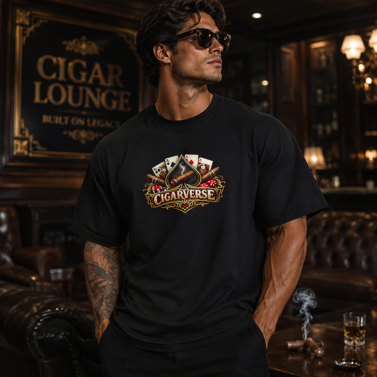 Premium Max Heavyweight Cigarverse Logo T‑Shirt — Minimal Black Graphic Tee for Cigar Enthusiasts