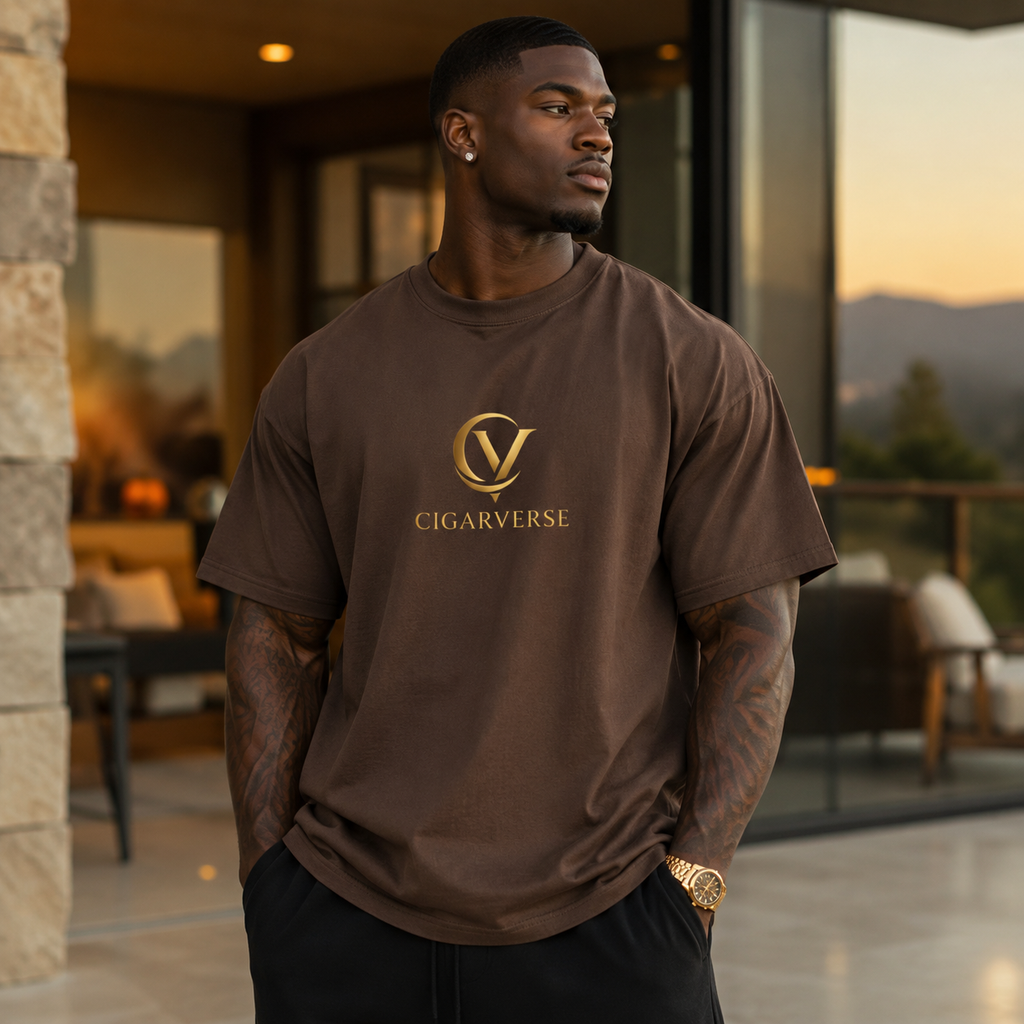 Premium Max Heavyweight Cigarverse Logo T-Shirt — Brown Garment-Dyed Casual Tee