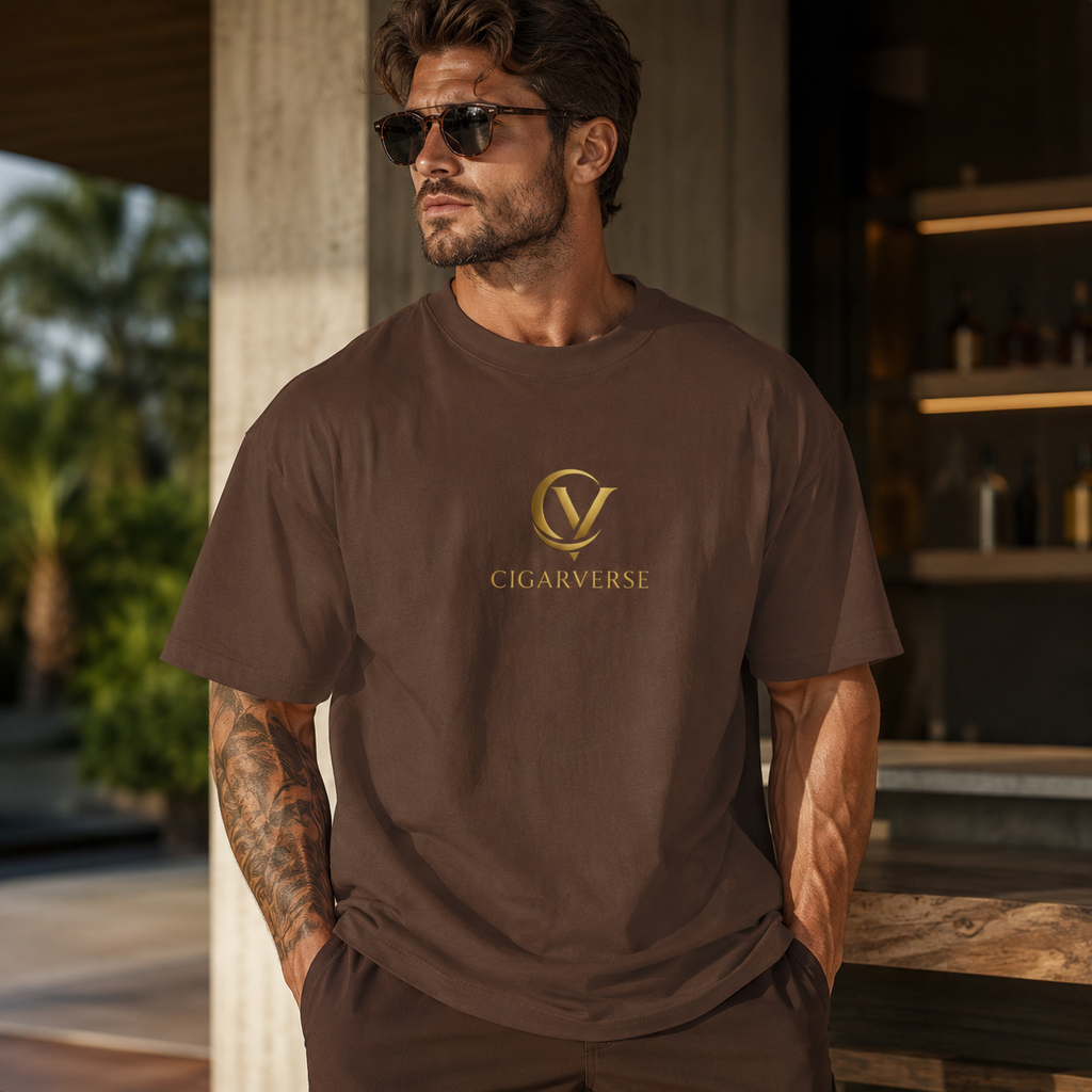 Premium Max Heavyweight Cigarverse Logo T-Shirt — Brown Garment-Dyed Casual Tee