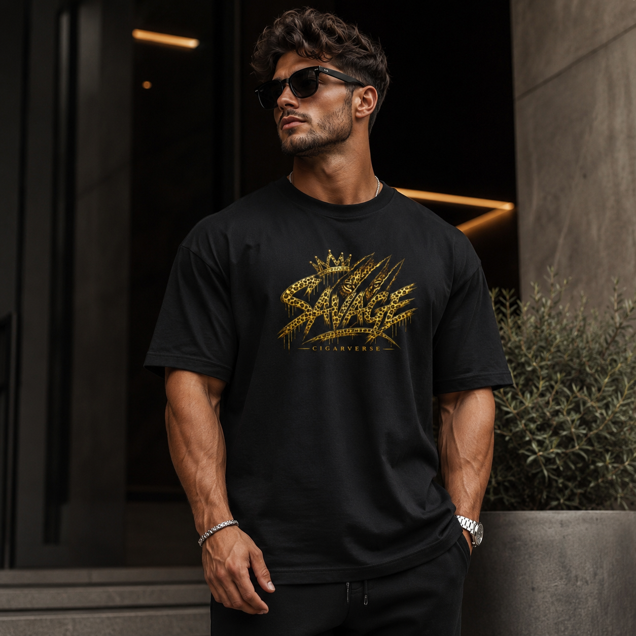 Leopard Print Premium Max Heavyweight CIGARVERSE T-Shirt — 'Stay Fierce' Streetwear Tee