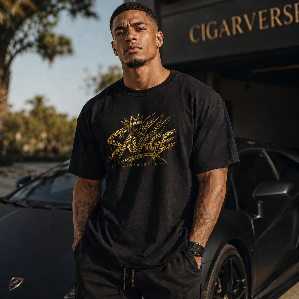 Leopard Print Premium Max Heavyweight CIGARVERSE T-Shirt — 'Stay Fierce' Streetwear Tee